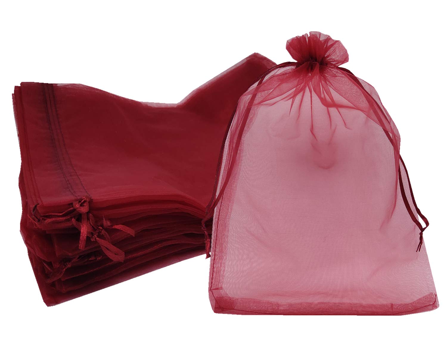 Ankirol 100pcs Sheer Organza Favor Bags 8x12 Inches - Large Wine Red Drawstring Gift Bags for Wedding Favors, Party Decorations & Jewelry Packaging