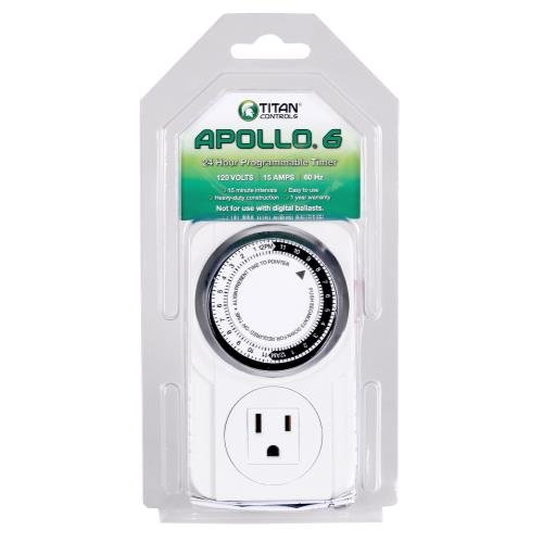 Titan Controls Mechanical Timer Single Outlet 120V - Apollo 6 | Heavy Duty Plug-in Timer for Hydroponics, Grow Lights & Home Appliances | Indoor & Outdoor Use