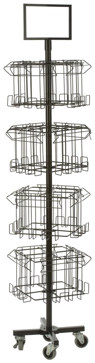 Displays2go Floor Standing Portable Literature Rack - 16 Pocket Magazine Holder with Spinning Tiered Design (Steel Wire) - Perfect for Retail Stores, Libraries & Offices