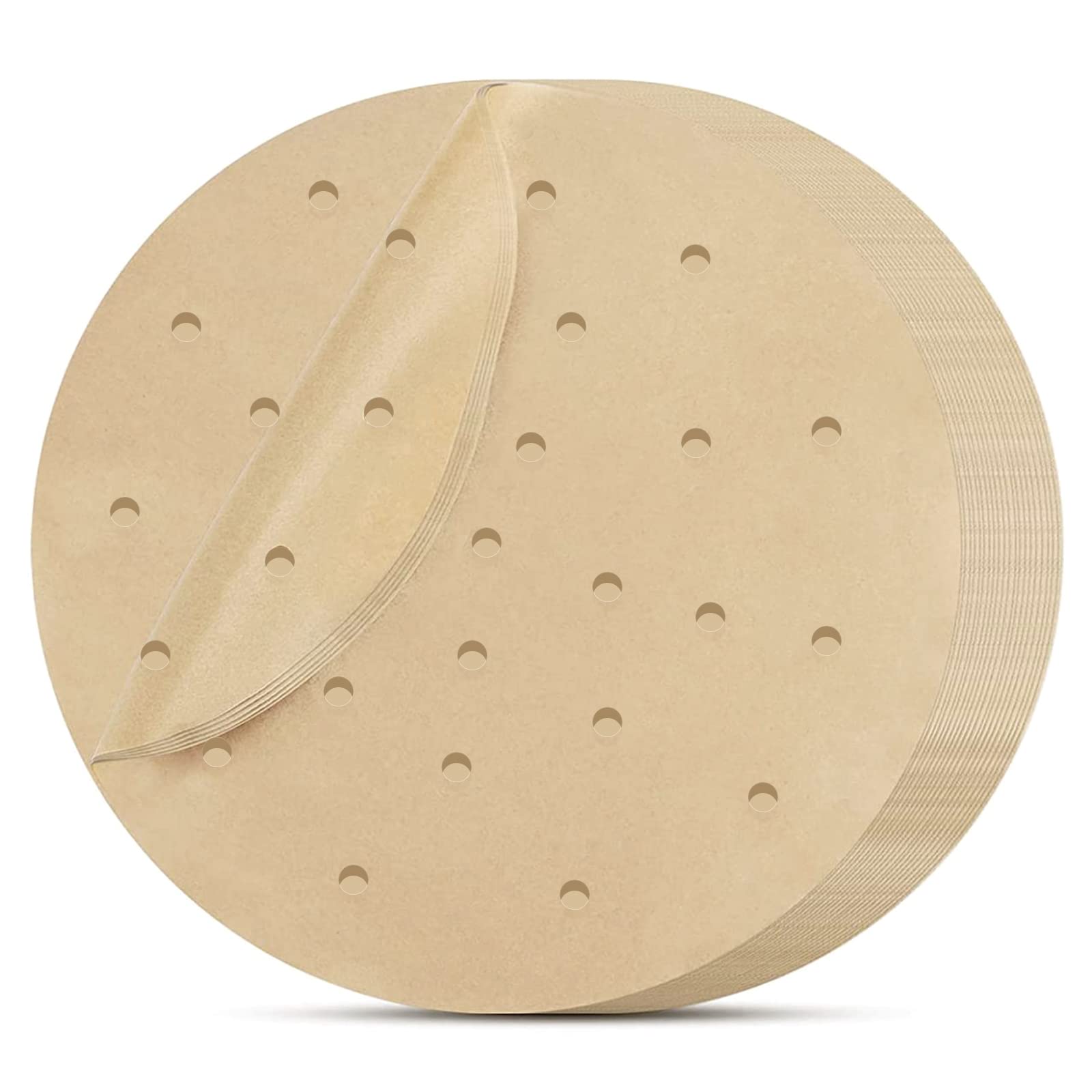 100Pcs 7in/18cm Unbleached Perforated Air Fryer Parchment Paper Liners - Disposable Round Non-Stick Baking Sheets for Air Fryer Accessories | Perfect for Cooking, Roasting & Healthy Meal Prep