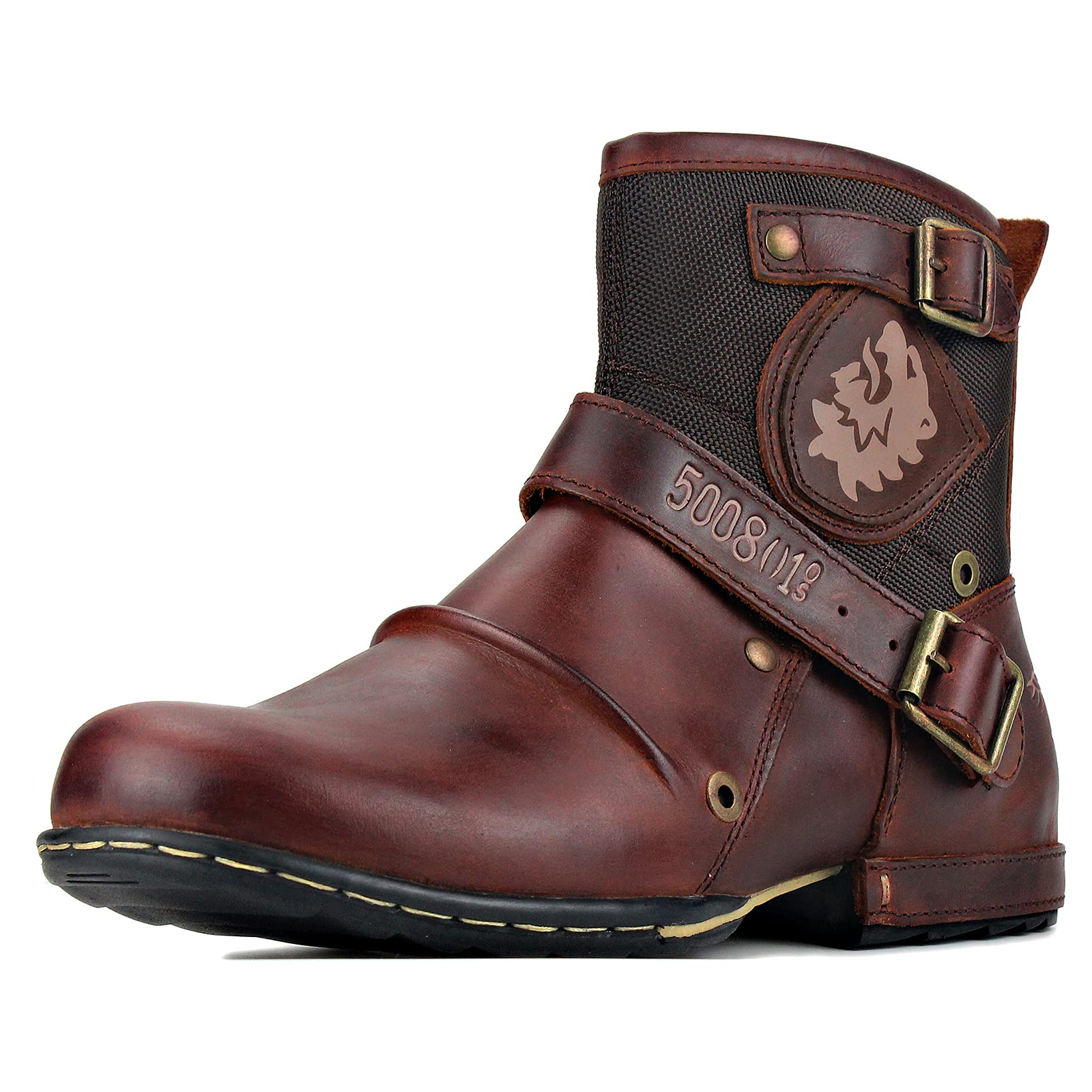 OSSTONE Men's Fashion Moto Boots - Leather Zipper-Up Chukka Boots Casual Shoes OS-5008-1-AK-US-R | Perfect for Motorcycle Riding, Outdoor Adventures & Urban Street Style