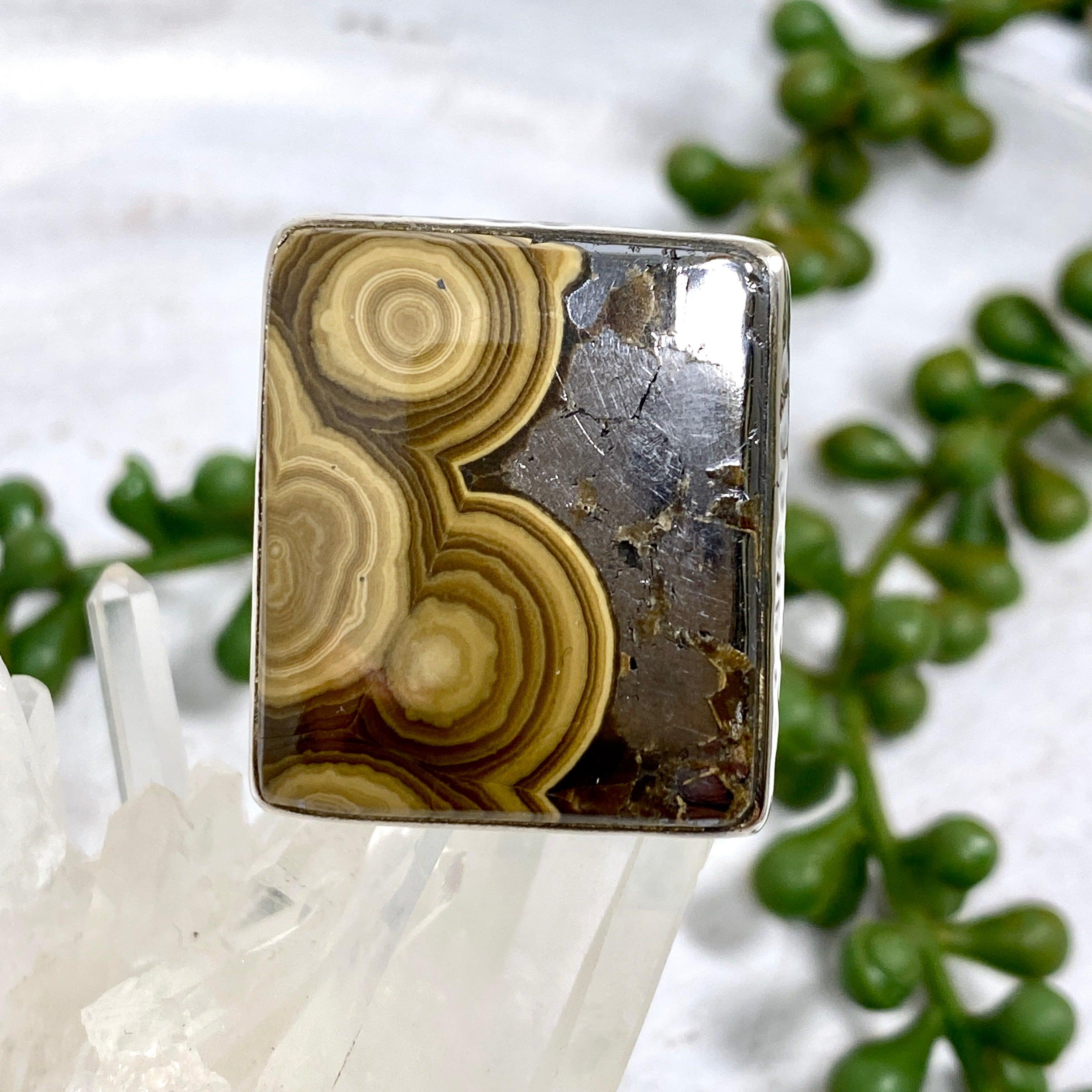 Vintage Rectangle Schalenblende Ring Size 9 - Unique Geometric Statement Jewelry for Women, Perfect for Boho Chic Outfits & Special Occasions