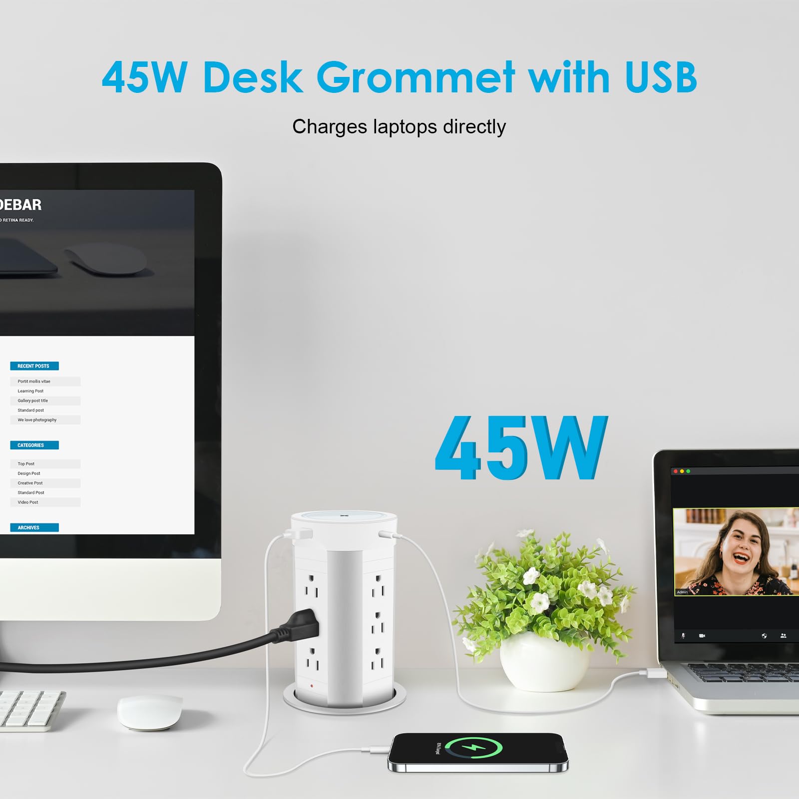 HEZI 4-inch Pop Up Countertop Outlet with 15W Wireless Charger | 45W Power Delivery | 2 USB-A & 2 USB-C Ports | 12 AC Outlets | Tamper Resistant 15A | for Home Office Kitchen Counter Island | Perfect for Charging Phones, Laptops & Small Appliances