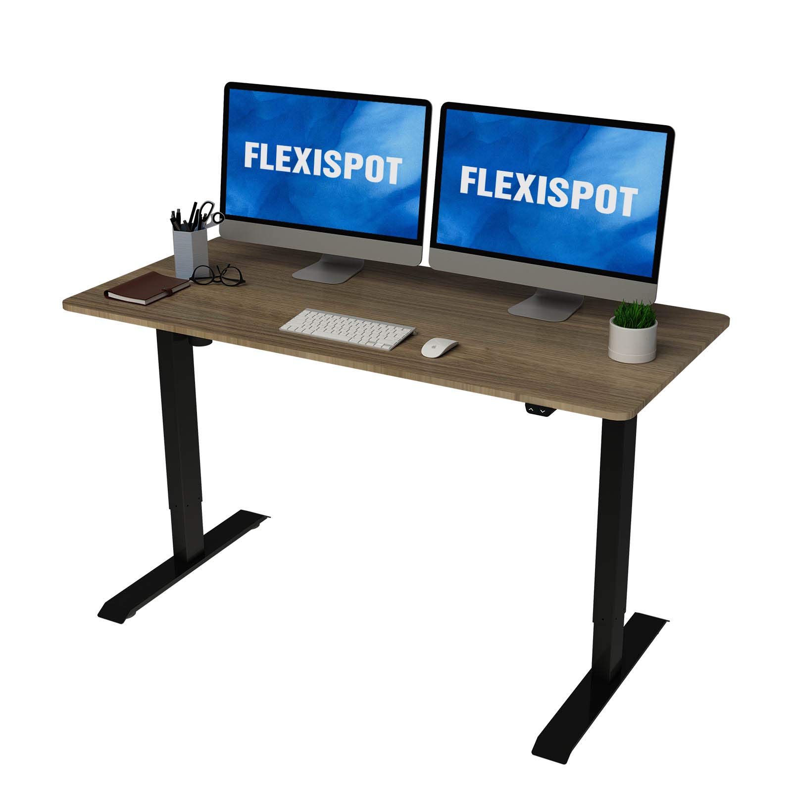 FlexiSpot Essential Electric Height Adjustable Standing Desk - 60x24 Inches, Black Frame with Grey Wood Grain Top - Perfect for Home Office & Workspace Ergonomics