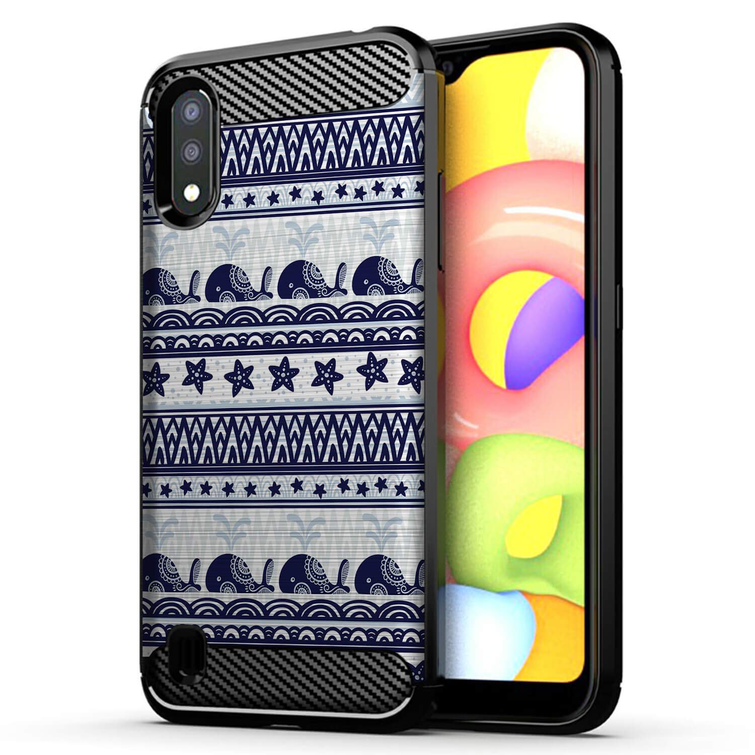 Samsung Galaxy A01 Case - Slim Black Flexible TPU Cover with Shock Protection | Whale Sea Tribal Design | Perfect for Daily Use, Travel & Outdoor Activities