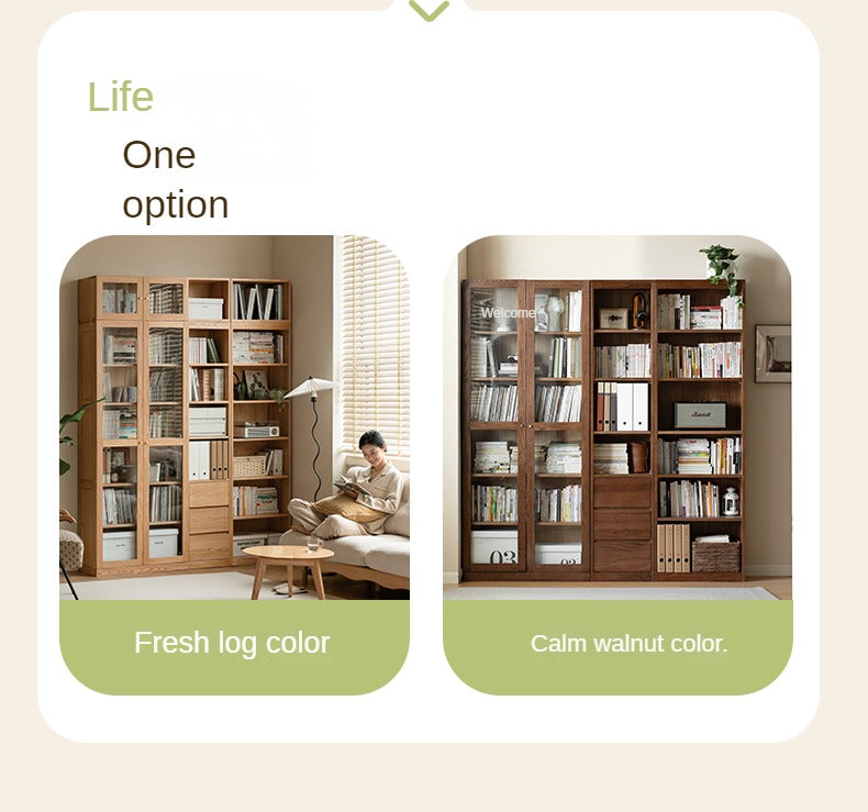 Poplar Solid Wood Bookcase - Free Combination Cream Style Bookshelf for Living Room, Bedroom & Office Storage