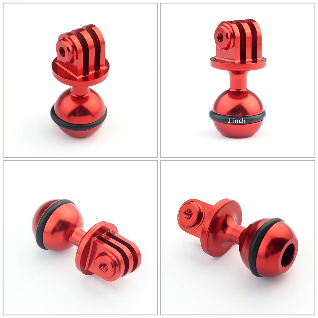 FEICHAO CNC 360° Rotating Ball Head Tripod Mount - 2.5cm Universal Compatible with GoPro Hero 5/4, Yi, SJCam, GitUp Action Cameras (Red) - Perfect for Vlogging, Sports, Travel & Outdoor Adventures