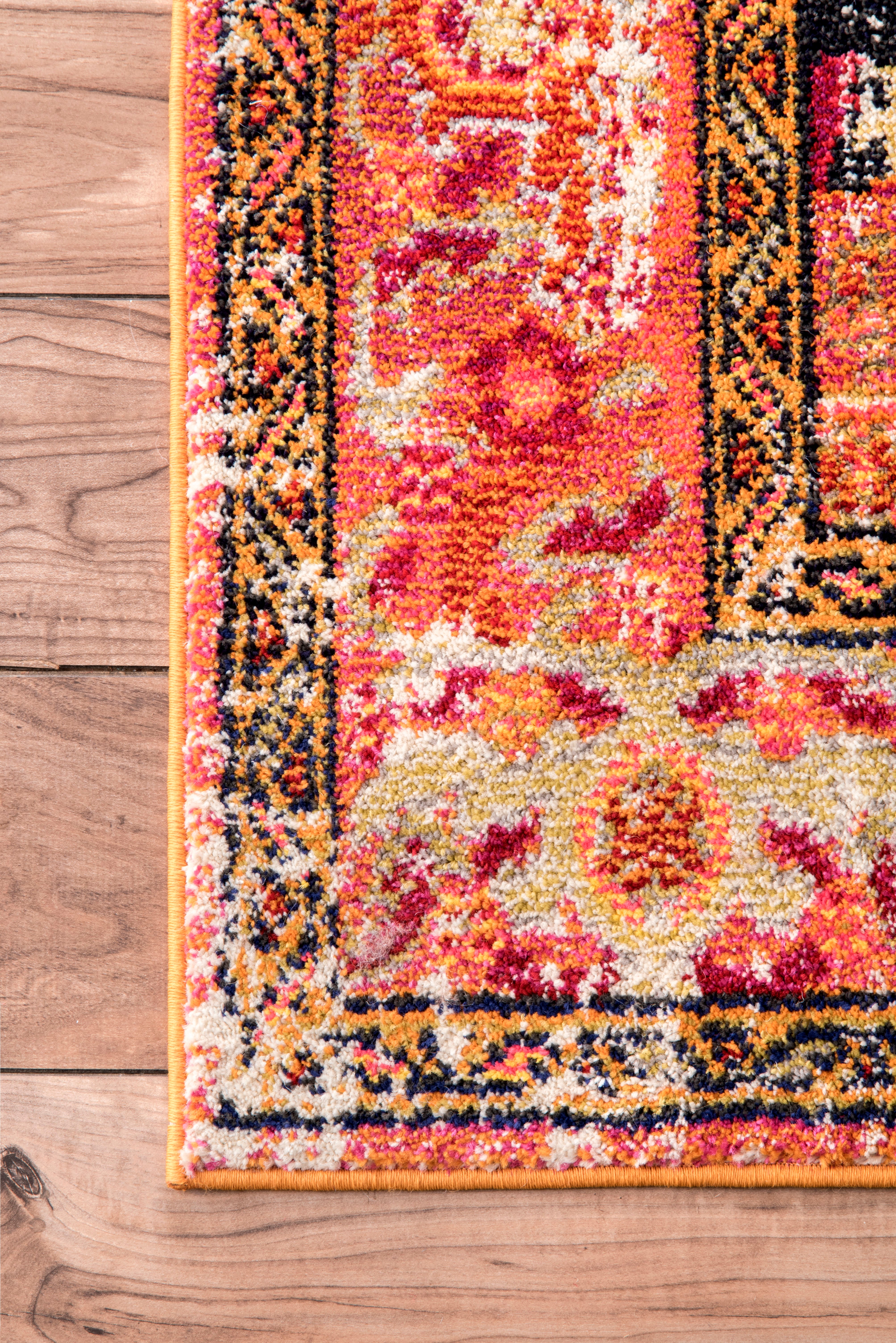 Handmade Orange Center Medallion Rug - Boho Chic Living Room Decor, Bedroom Accent Carpet for Home & Office