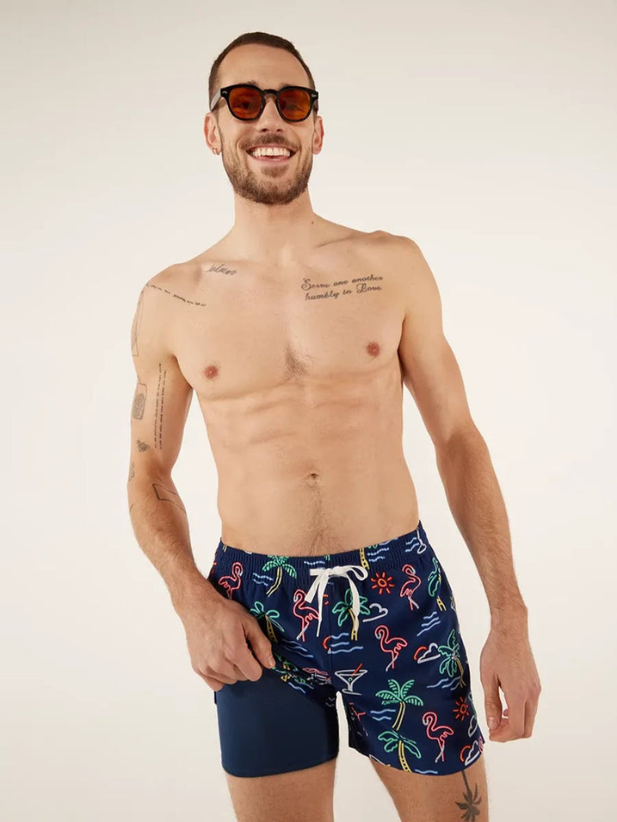 Chubbies 5.5 Inch Neon Lights Swim Trunks for Men - Quick Dry Swim Shorts with Pockets - Navy Blue Swimwear for Beach, Pool & Summer Vacations