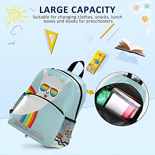 Funny Rainbow Llama Toddler Backpack with Safety Leash - Cute Alpaca School Bag for Boys & Girls | Kindergarten, Preschool & Travel Backpack with Reflective Stripes & Chest Clip | Perfect for Daycare, Outdoor Adventures & Daily Use