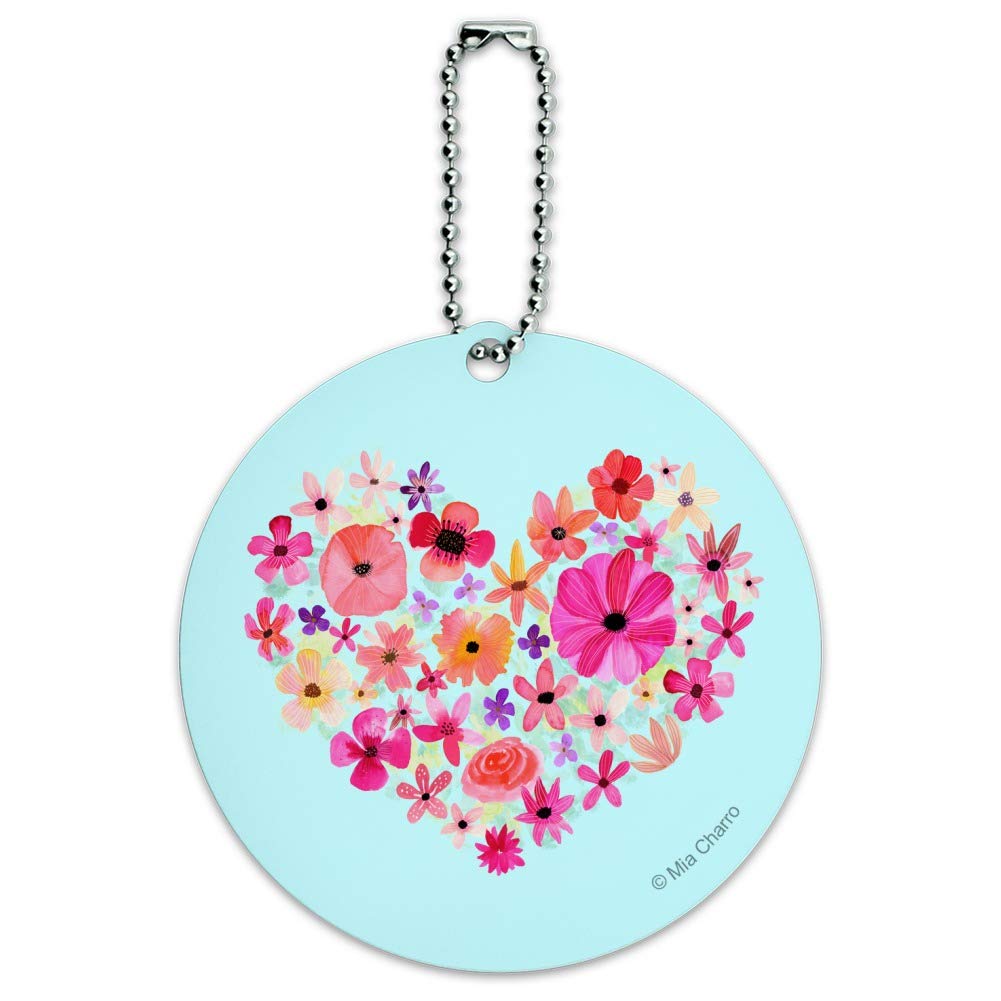 Flower Heart Love Round Luggage ID Tag Card - Personalized Suitcase Carry-On Name Tag for Travel - Perfect for Airports, Cruise Ships & Business Trips