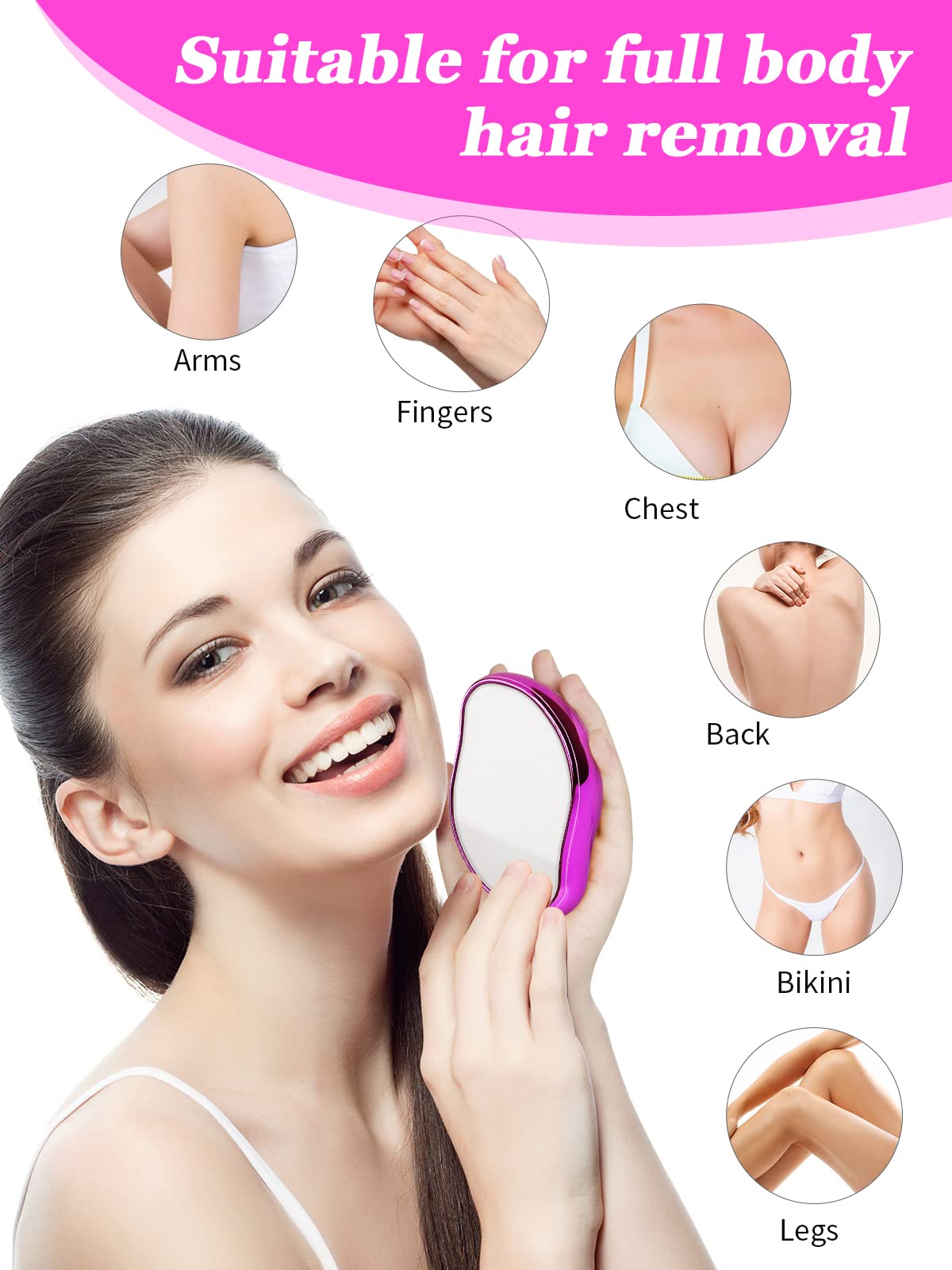 Crystal Hair Remover Epilator for Women - Easy & Painless Hair Removal Tool, Stress Relief Exfoliator for Smooth Skin (Pink) | Perfect for Home Spa, Travel & Quick Hair Removal