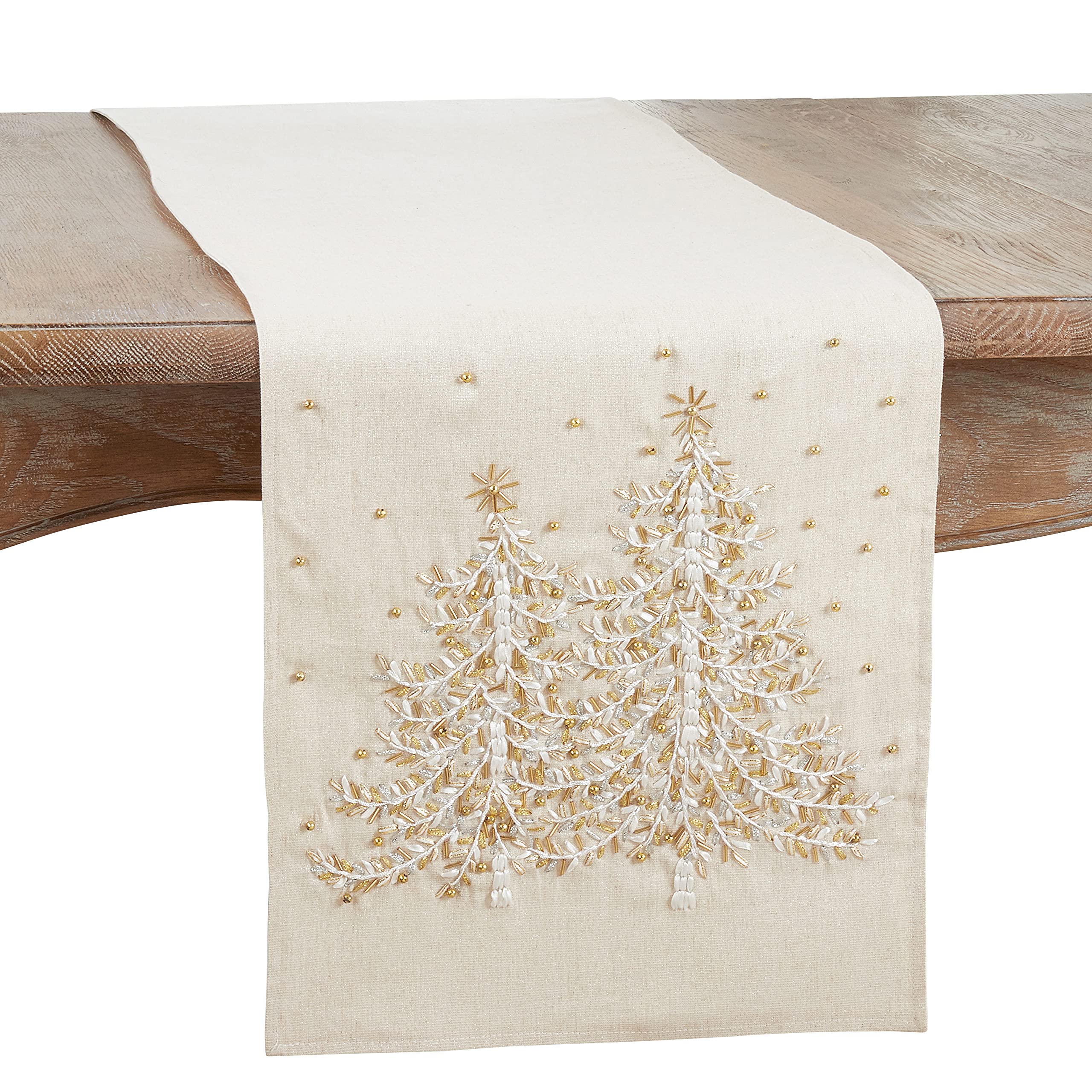 Handmade Embroidered Christmas Tree Table Runner - Festive Holiday Dining Decor for Christmas Dinner & Winter Table Setting