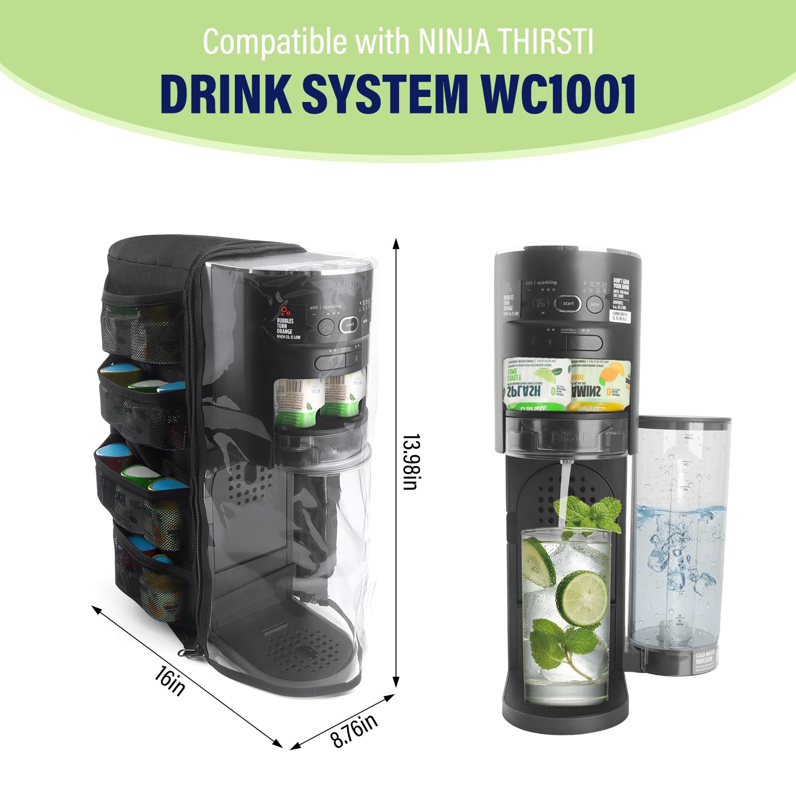 **Dust Cover for Ninja Thirsti WC1001 Soda Maker | Machine Cover Accessory with Extra Pockets for 12 Flavor Pods | Perfect for Kitchen, Party, or Office Use**