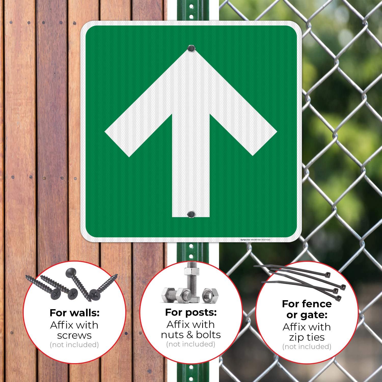 3M EGP Reflective Green Up Arrow Sign - 24x24 Inches, .080 Aluminum, Fade Resistant for Indoor & Outdoor Use - Made in USA | Perfect for Construction Zones, Parking Lots & Warehouse Safety