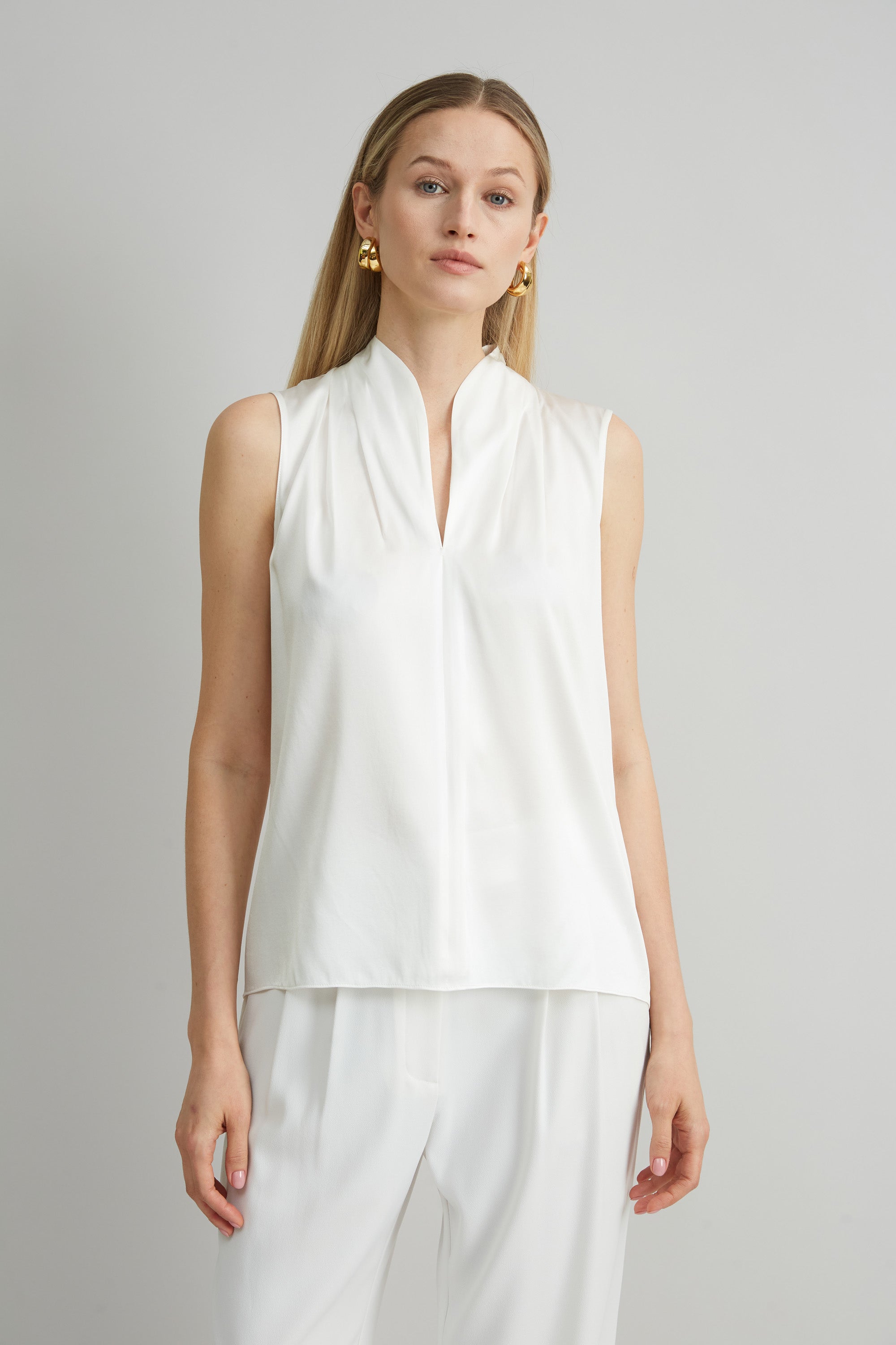 Sleeveless Silk Satin Contour Shirt for Women - Elegant Blouse for Office, Party & Special Occasions
