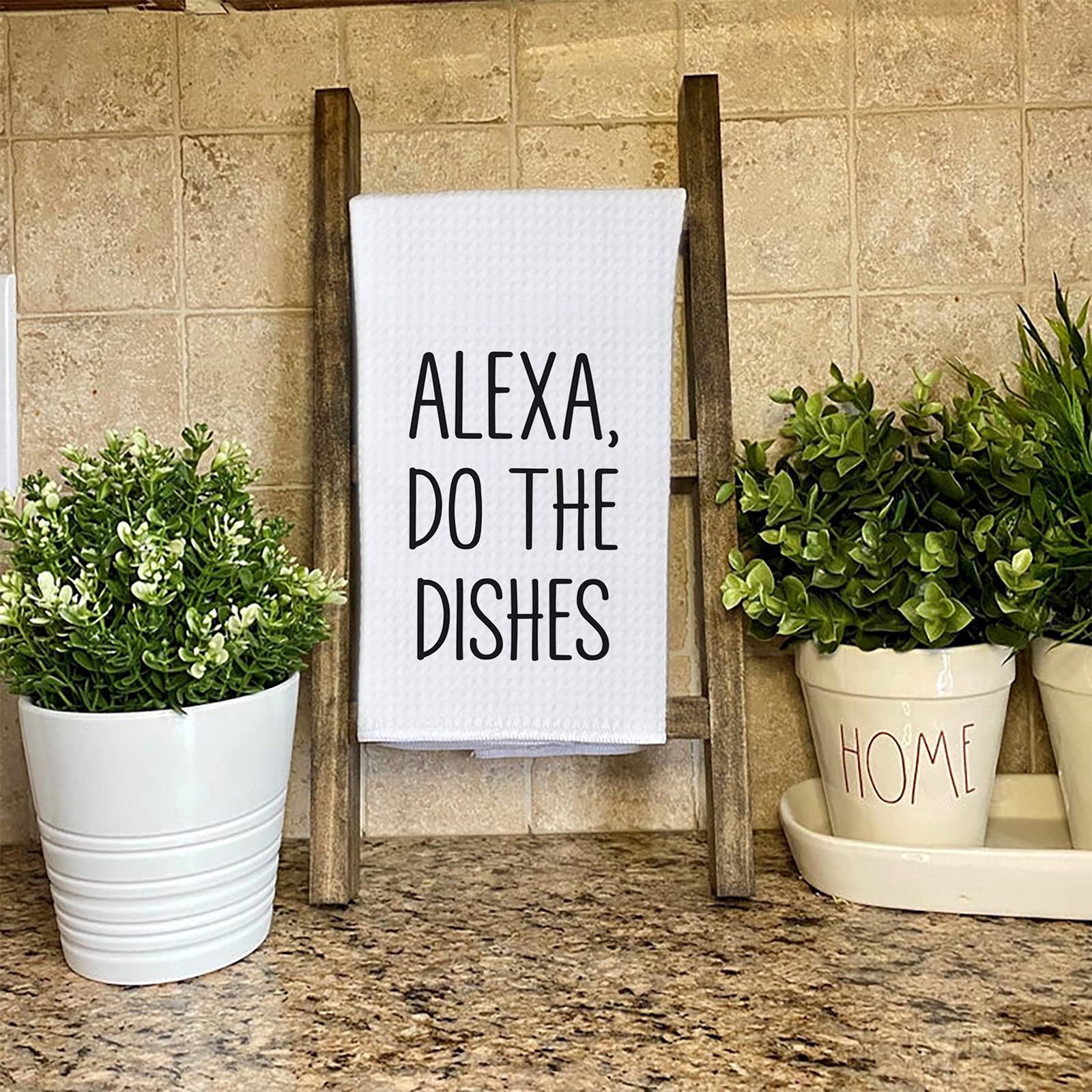 Funny Kitchen Towel with Alexa Do The Dishes Print - Unique Housewarming & Hostess Gift for Coffee Lovers - Perfect for Kitchen Decor, Parties & Gag Gifts