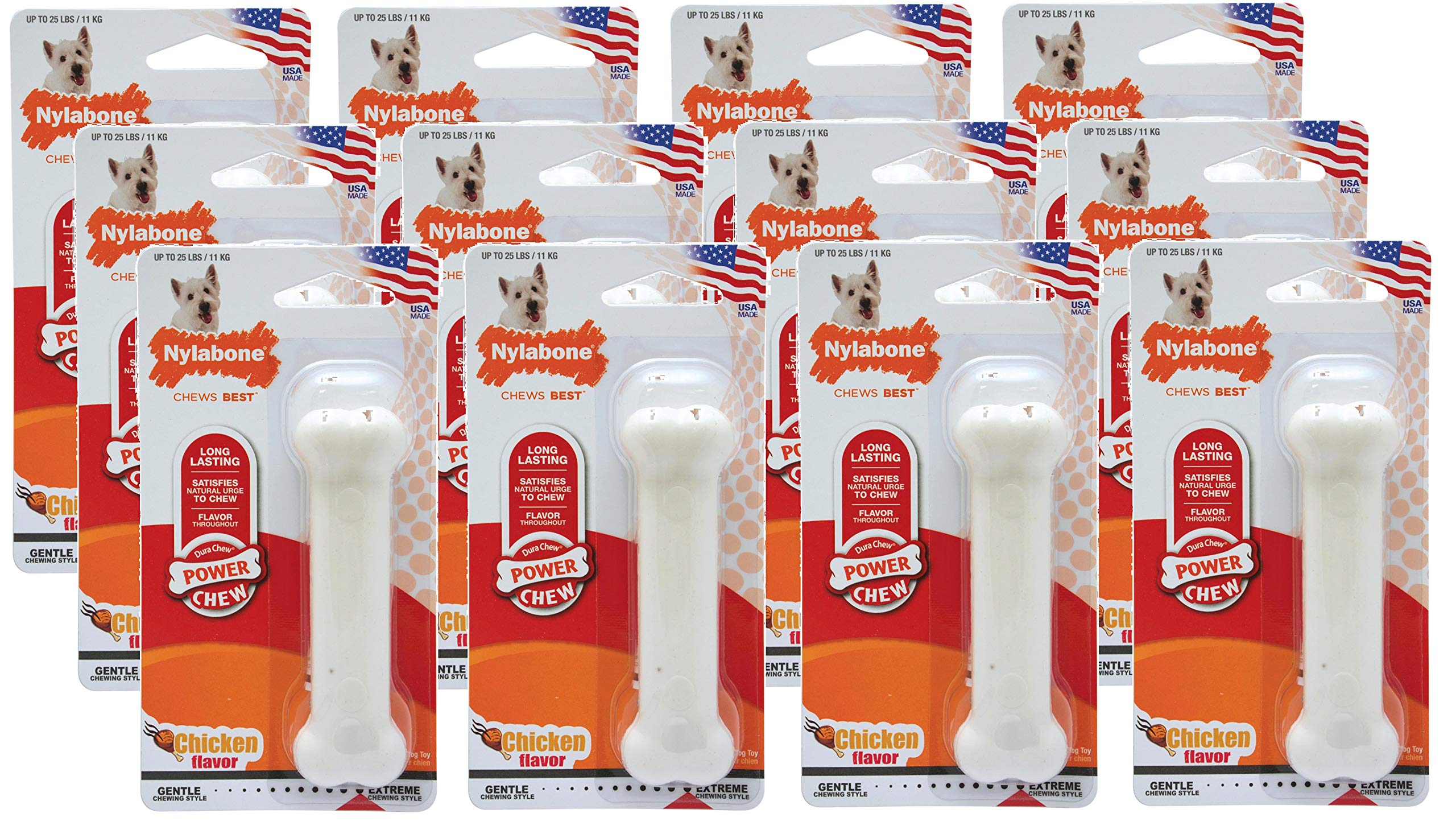 Nylabone Dura Chew Power Chews - 12 Pack Regular Chicken Flavor Dog Chew Toys for Aggressive Chewers | Long-Lasting Dental Chews for Medium & Large Dogs | Perfect for Teething, Boredom & Anxiety Relief