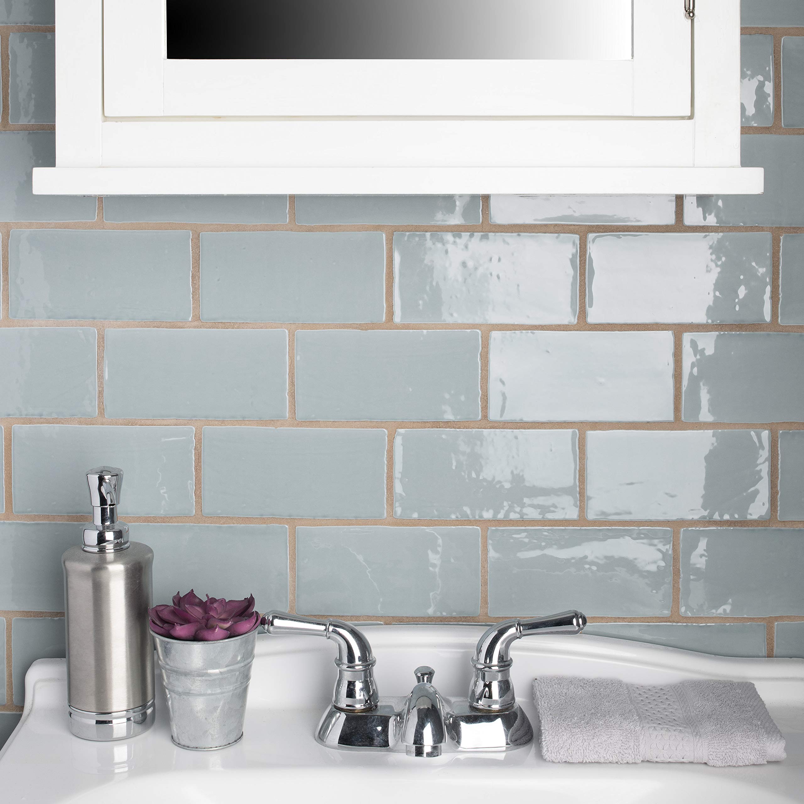 SomerTile WNU36CAC Penn Aqua Ceramic Wall Tile 3x6 Inch - Waterproof Blue Subway Tile for Kitchen Backsplash, Bathroom Shower & Pool Surround - Matte Finish Ceramic Mosaic Tile (10 Sheets/Box)