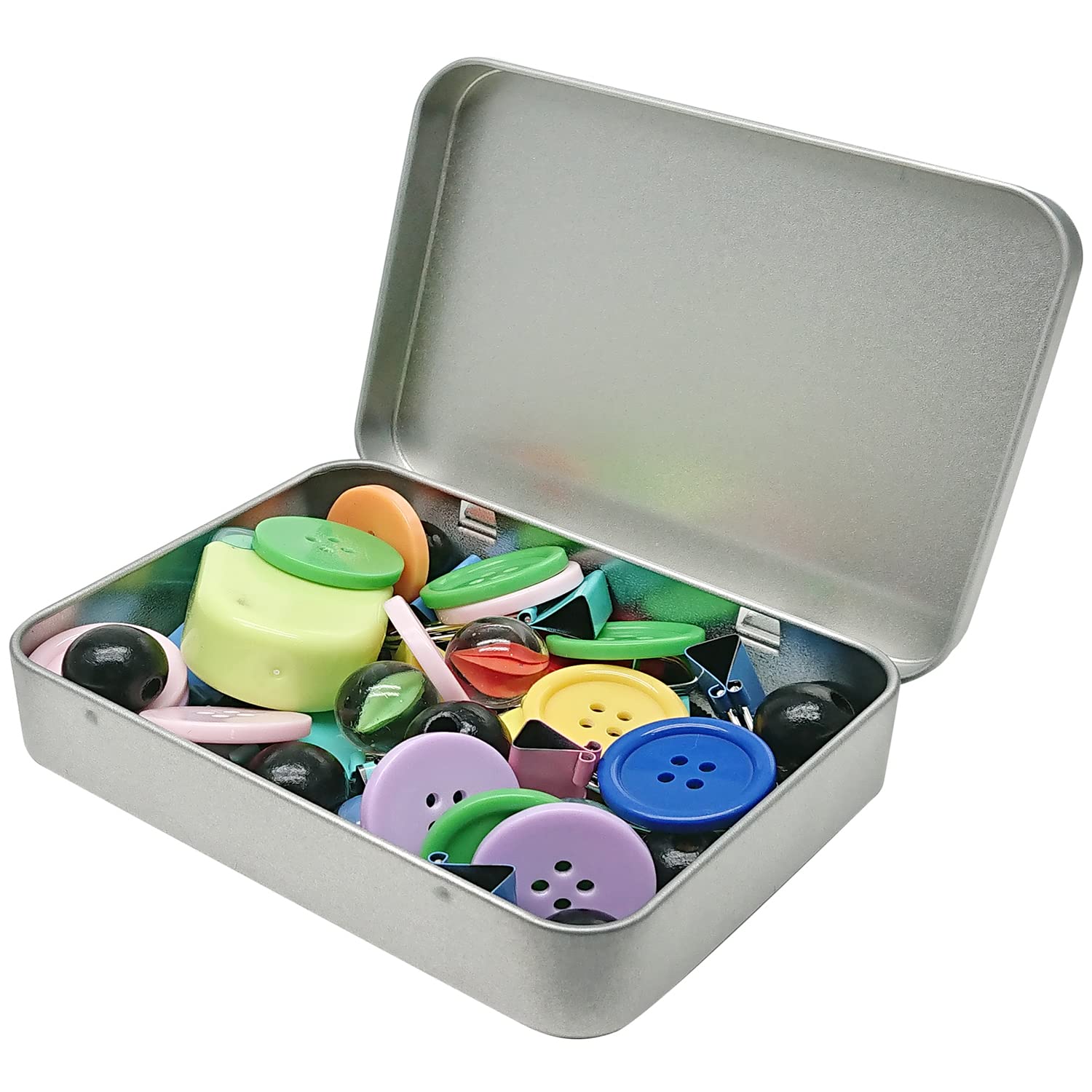 2 Pack Small Metal Hinged Tin Box Containers with Lids - 4.5x3.3x0.9 Inch Portable Storage Tins for Jewelry, Crafts, Spices & Home Organization - Silver Mini Empty Boxes for DIY Projects & Gift Packaging