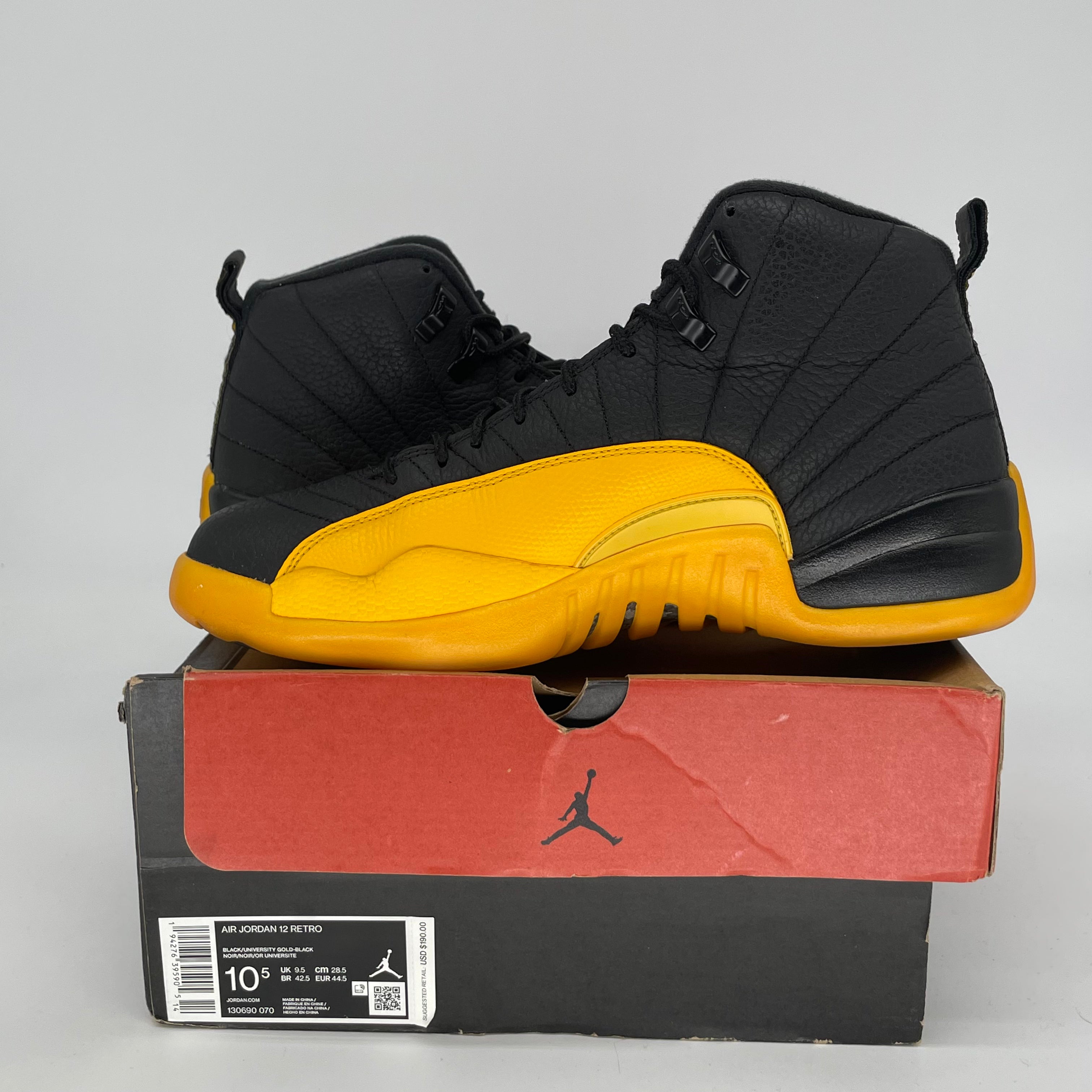 AIR JORDAN 12 UNIVERSITY GOLD Basketball Shoes - Men's Size 10.5/Women's Size 12 (Style 130690-070) | Retro Sneakers for Streetwear & Sports Performance