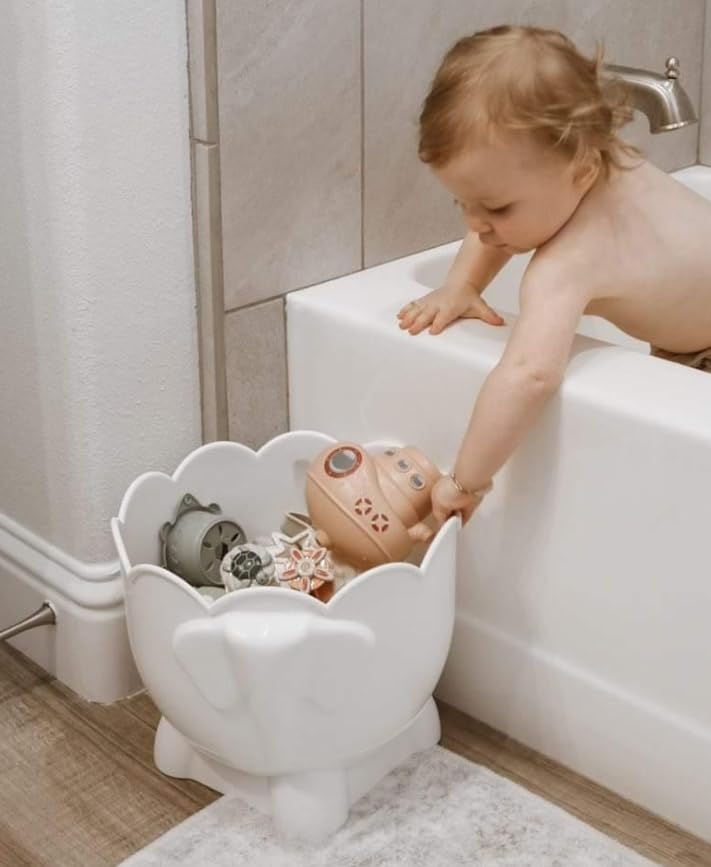 Baby Bath Toy Organizer - 2-Piece Bathtub Toy Holder with Removable Drain Base & Drying Caddy | Waterproof Shower Storage for Kids' Bath Toys | Perfect for Bathroom Organization & Outdoor Pool Play