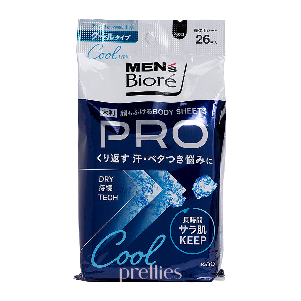 BIORE Men's Face & Body Cleansing Wipes PRO - 26 Count Refreshing Cool Type Wipes for Men's Skincare - Perfect for Gym, Travel & On-the-Go Cleansing