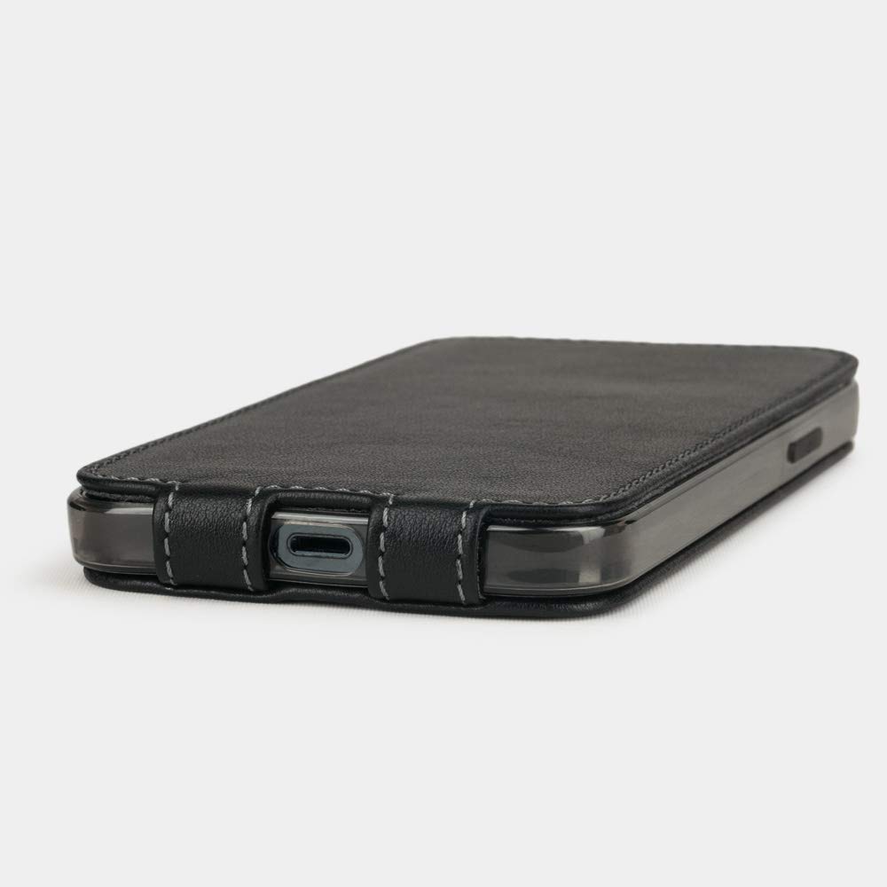 Premium Genuine Leather Folio Case for iPhone 12 & 12 Pro - French Crafted Patent Design - Slim Protective Wallet Cover - Perfect for Business & Travel (Black)
