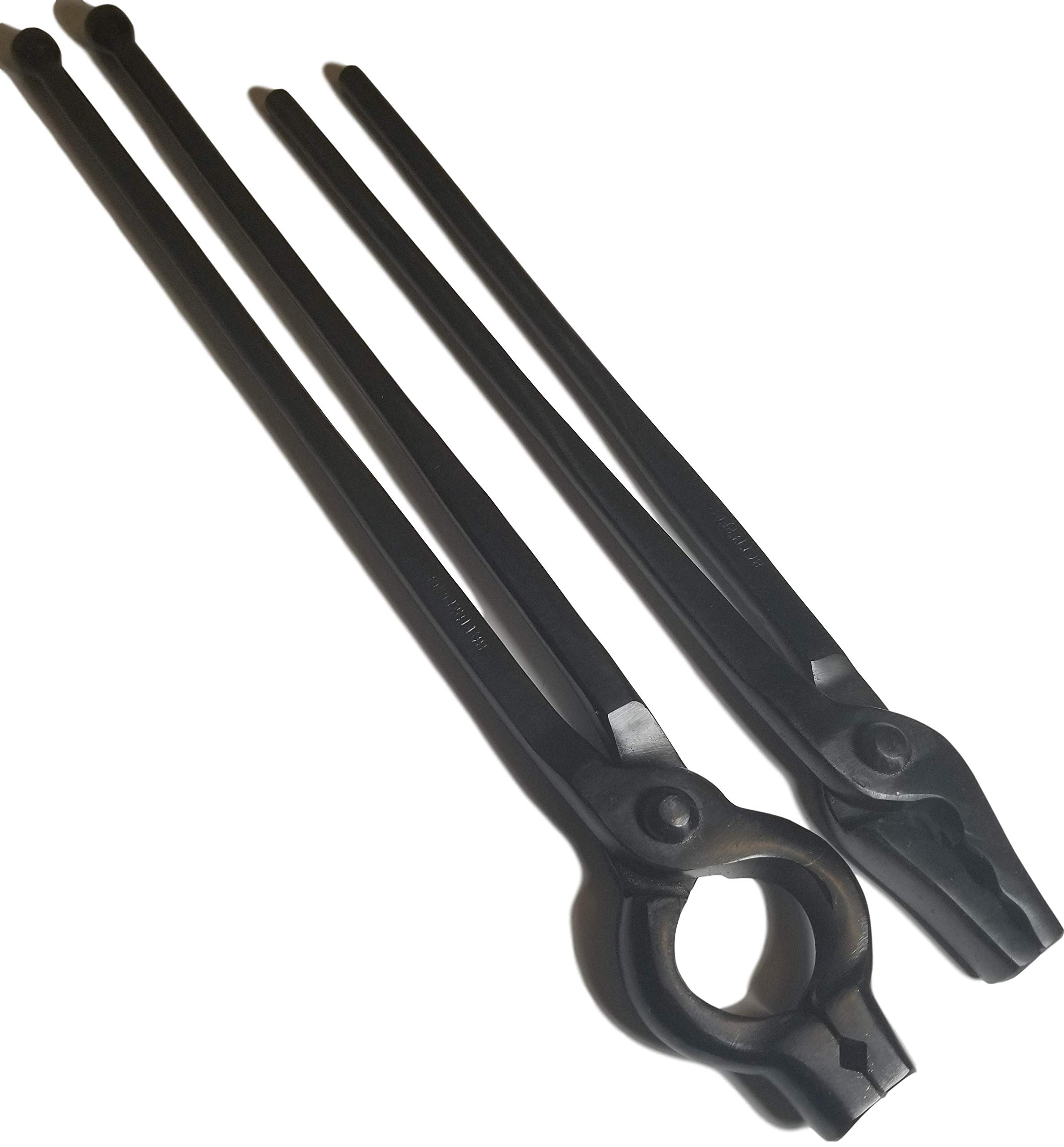 Blacksmith Tongs Set - Professional Forging Tools Starter Kit with Wolf Jaw & V-Bit Tongs for Metalworking (Medium, Black) - Perfect for Knife Making, Blacksmithing & DIY Metal Projects