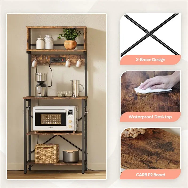 Bestier 60 Inch Bakers Rack with Power Outlet - 5-Tier Coffee Bar Table with Storage Shelf - Perfect for Kitchen, Dining Room, or Home Office Organization & Decor