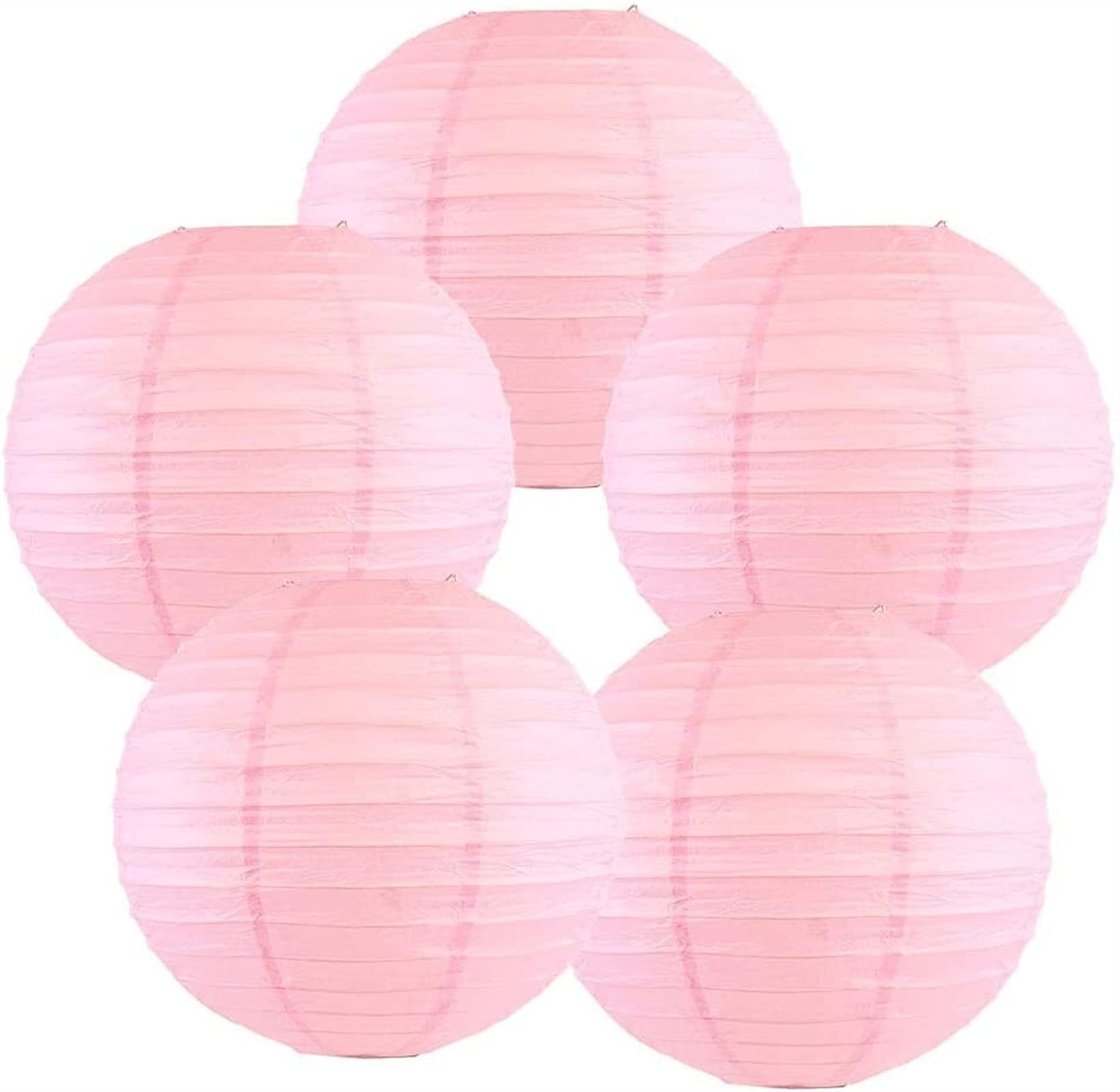 UDERUI 5-Pack Round Paper Lanterns - 14 Inch (35cm) Light Pink Hanging Decorations for Wedding, Party, Garden & Outdoor Events - Elegant Asian-Inspired Lighting for Festivals, Patio & Home Decor