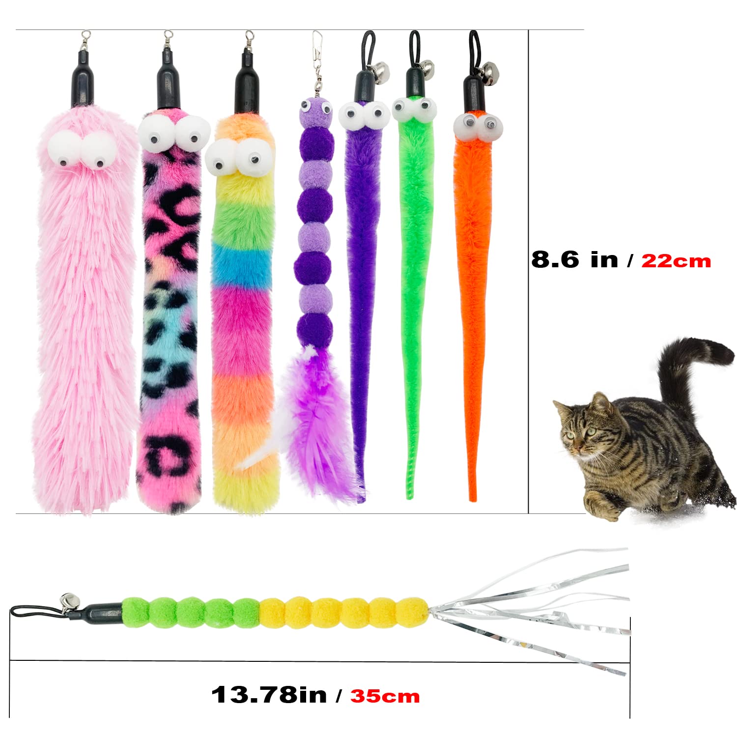 8 PCS Cat Worm Toy Replacement Set - Interactive Teaser Wand Attachments for Kittens & Adult Cats - Perfect for Playtime, Exercise & Bonding with Your Pet