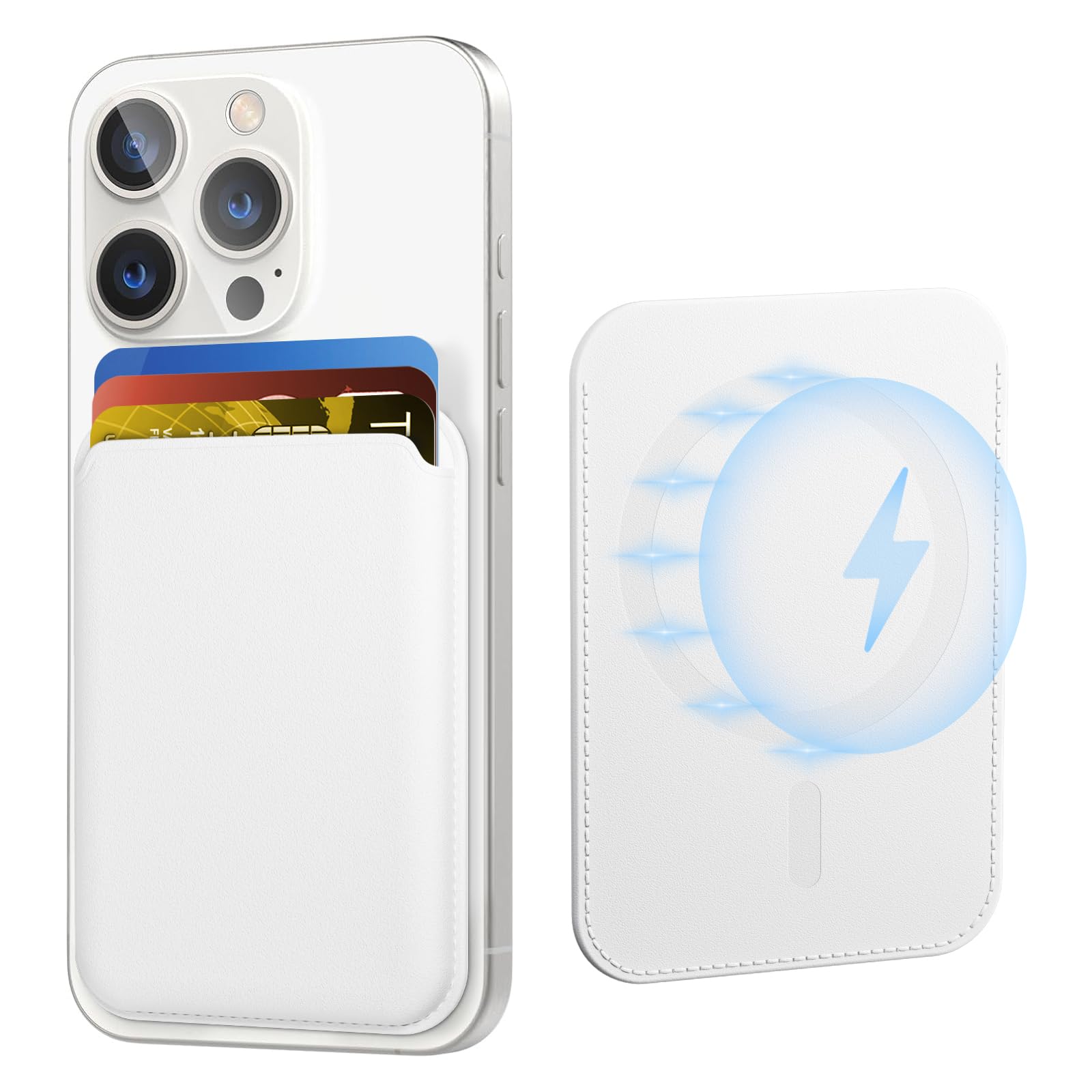 Magnetic Leather Wallet for iPhone 16/15/14/13/12 Series - Slim RFID Blocking Card Holder with Strong Magnet - Perfect for Everyday Use, Travel & Contactless Payments (White)