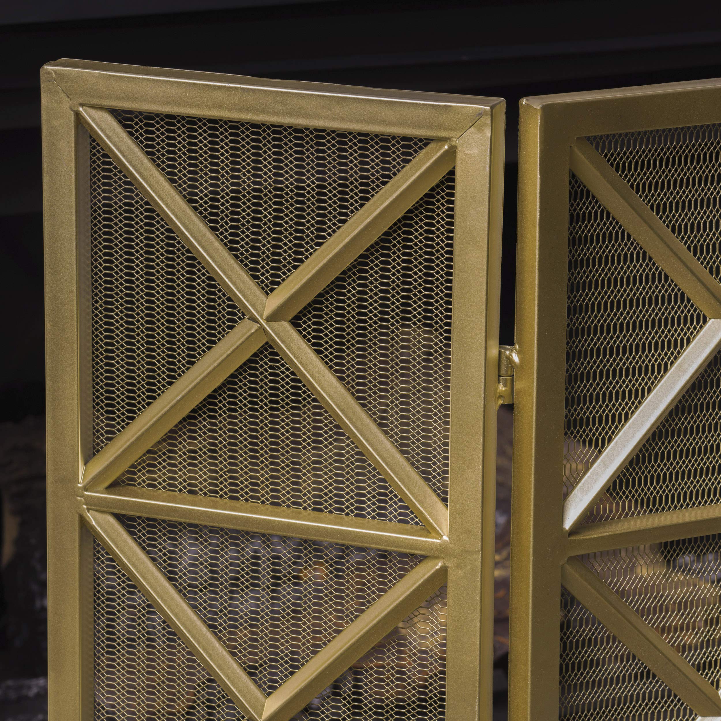 Christopher Knight Home Margaret 3-Panel Iron Fireplace Screen in Gold - Decorative Fireplace Guard for Living Room, Bedroom & Home Safety