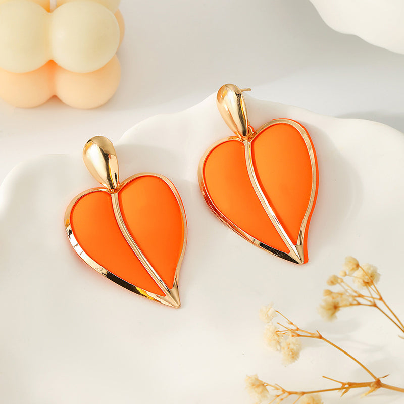 Stylish Lacquered Color Block Heart-Shaped Earrings for Women - Perfect for Beach Vacations, Summer Parties & Boho Fashion Accessories