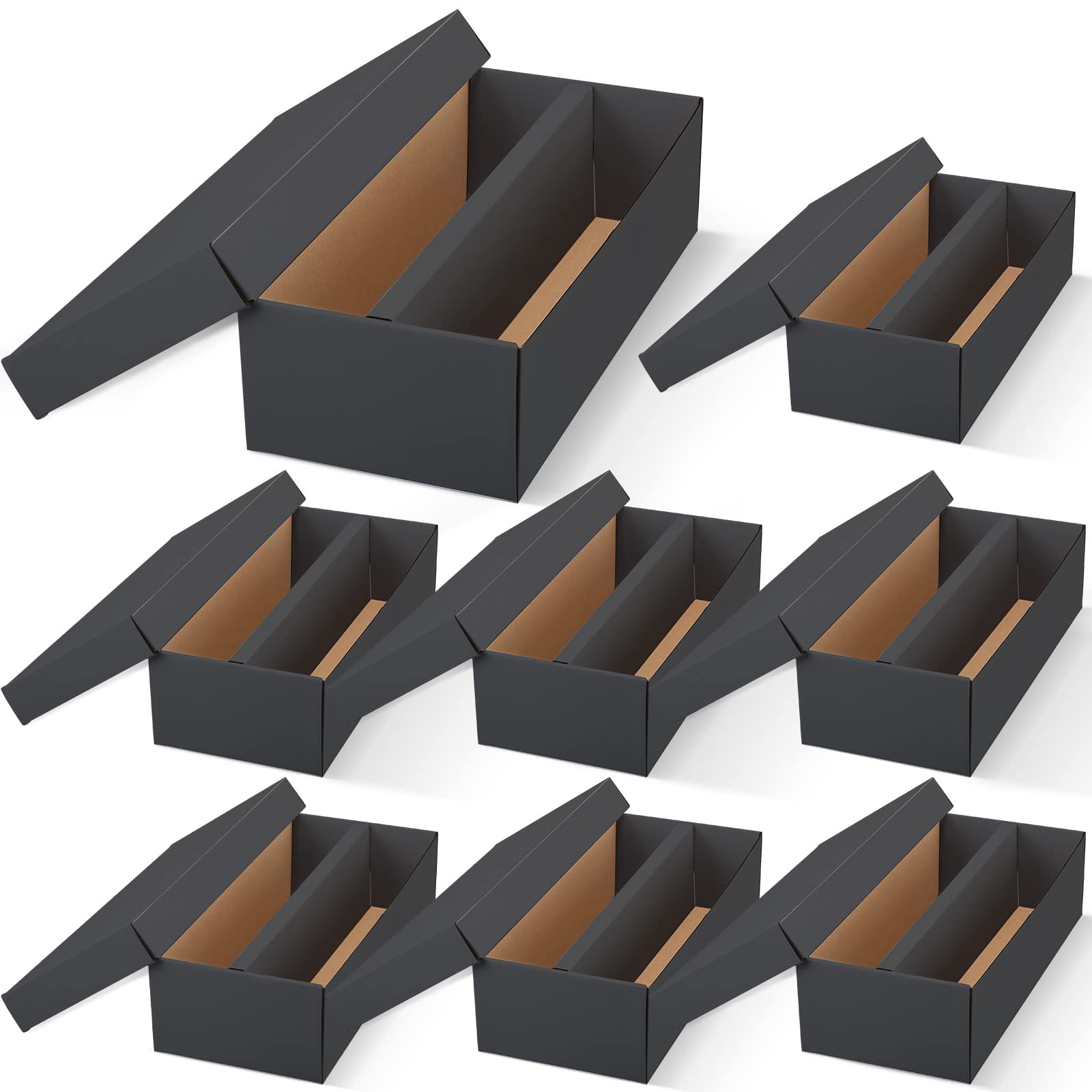Yahenda 8-Pack Black Cardboard Trading Card Storage Box - Holds 1600 Standard Size Cards with 2 Rows for Baseball, Football, Basketball & Hockey Cards - Perfect for Sports Card Collectors & TCG Game Organizers