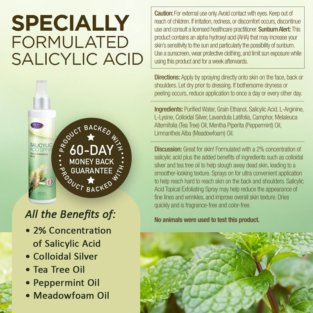 Life-Flo Salicylic Acid Spray 2% - Exfoliating Face & Body Spray for Acne, Fine Lines & Wrinkles - 8 oz - Perfect for Daily Skincare & Post-Workout Refresh