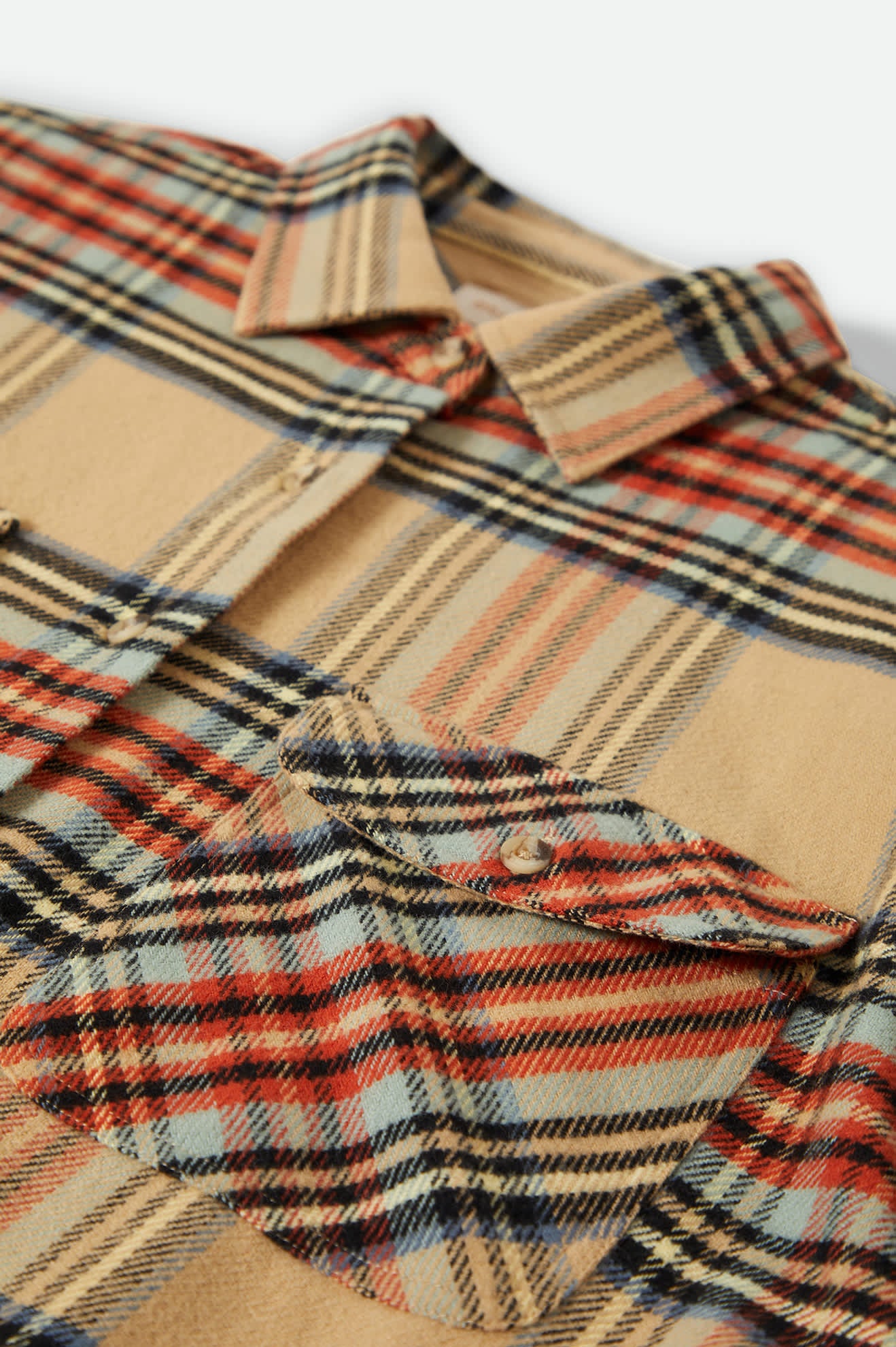 Bowery Women's Classic Long Sleeve Flannel Shirt - Sand, Burnt Brick & Black Plaid - Cozy Fall & Winter Layering for Casual Outfits