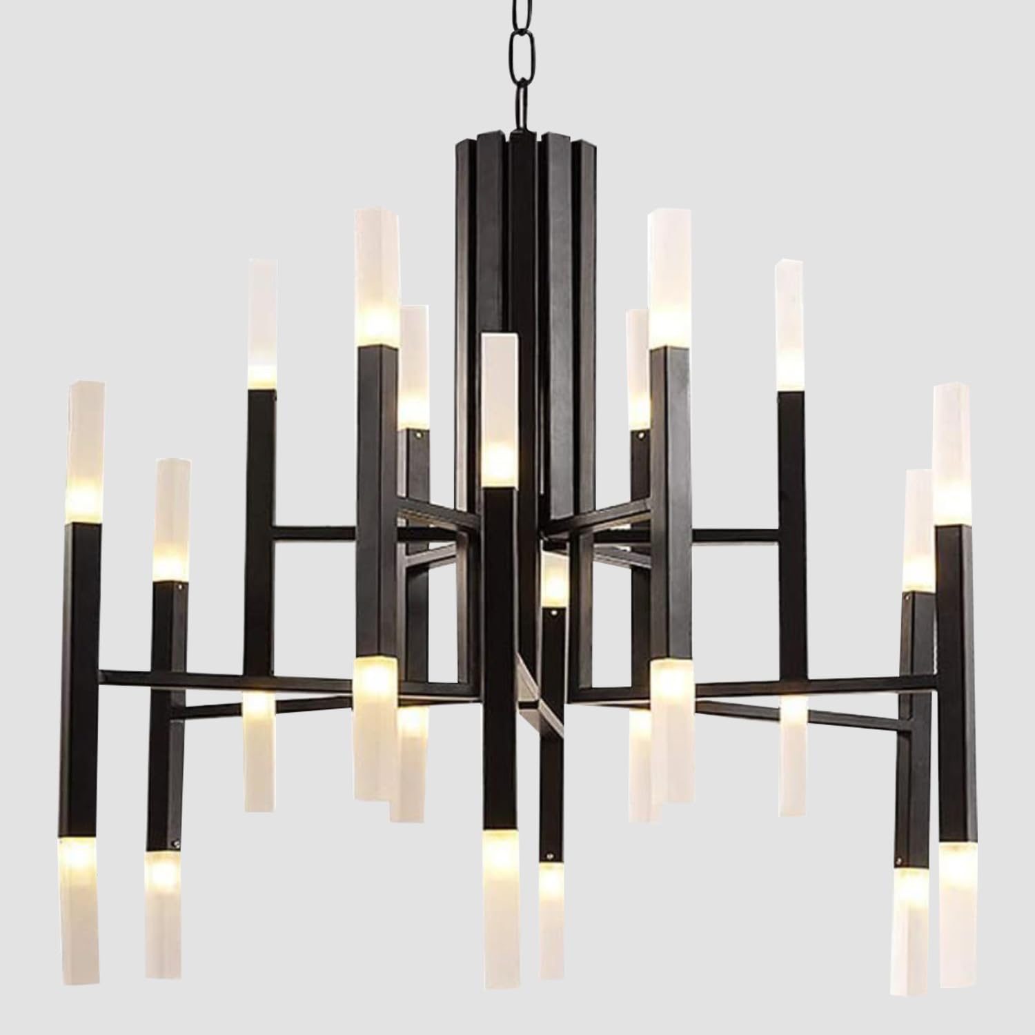 BOKT 24-Light Modern Sputnik Chandelier - Industrial Black LED Pendant Light with Chain, Vintage Farmhouse Flush Mount Ceiling Fixture for Kitchen Island, Dining Room & Living Room Lighting