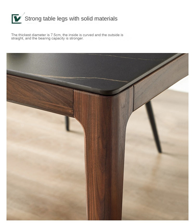 Premium Black Walnut Wood Dining Table with Natural Slate Stone Top - Elegant Farmhouse Style for Dining Room, Kitchen, or Rustic Home Decor