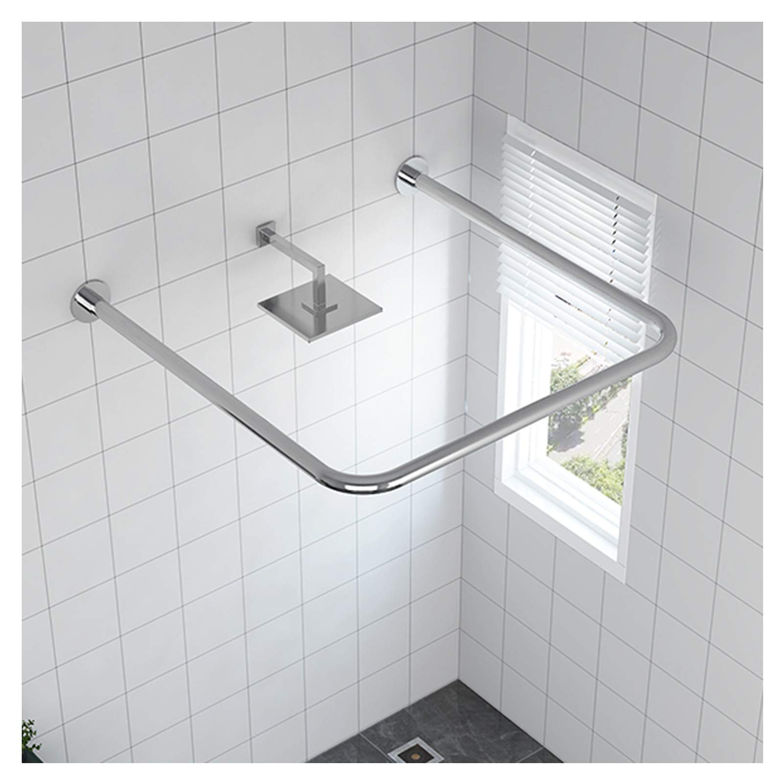 Stainless Steel U-Shaped Curved Shower Curtain Rod - Adjustable Tension Rod for Bathroom, Bathtub & Closet - No Drilling Installation - 80×80×80 Inches - Perfect for Small Spaces & Corner Showers