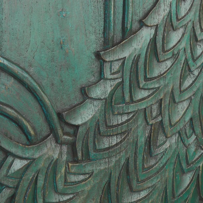 Exquisite Hand-Carved Wooden Peacock Armoire Wardrobe - Indian Traditional Design for Bedroom Storage & Home Decor