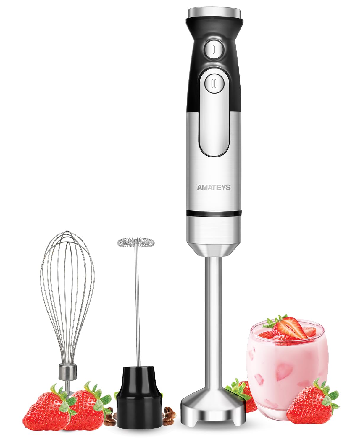 700W Immersion Blender Hand Mixer - Variable Speed Stainless Steel Electric Blender with Detachable Whisk & Milk Frother for Smoothies, Soup Puree, Baby Food - Perfect for Kitchen, Restaurant & Home Cooking