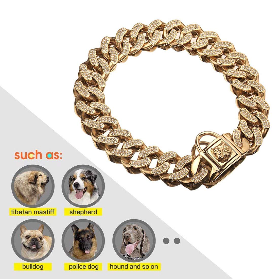 32MM Heavy Duty Stainless Steel Dog Chain Collar for American Bully - 16inch/41cm Gold Plated Pet Necklace - Perfect for Training, Walking & Fashion Accessories