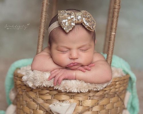 BELICIA 6 Pcs Baby Girls Headbands - Sparkly Glitter Sequin Hair Bows for Toddlers, Infants & Newborns | 4'' Big Boutique Bling Elastic Hair Accessories | Perfect for Birthday Parties, Photo Shoots & Daily Wear