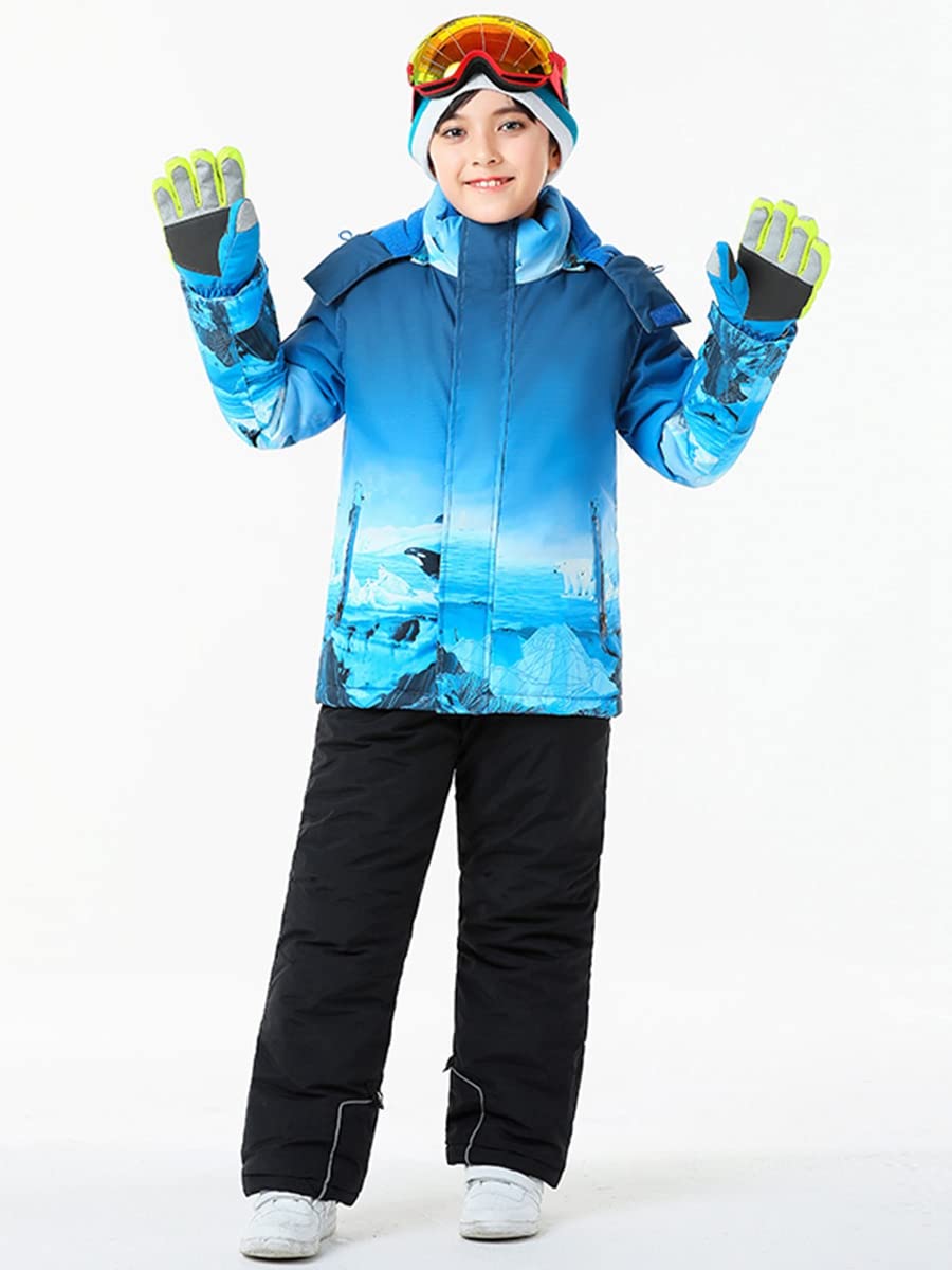 WOWULOVELY Boys' 2-Piece Colorblock Snow Pants & Jacket Set - Winter Snowsuit for Skiing, Snowboarding & Outdoor Play