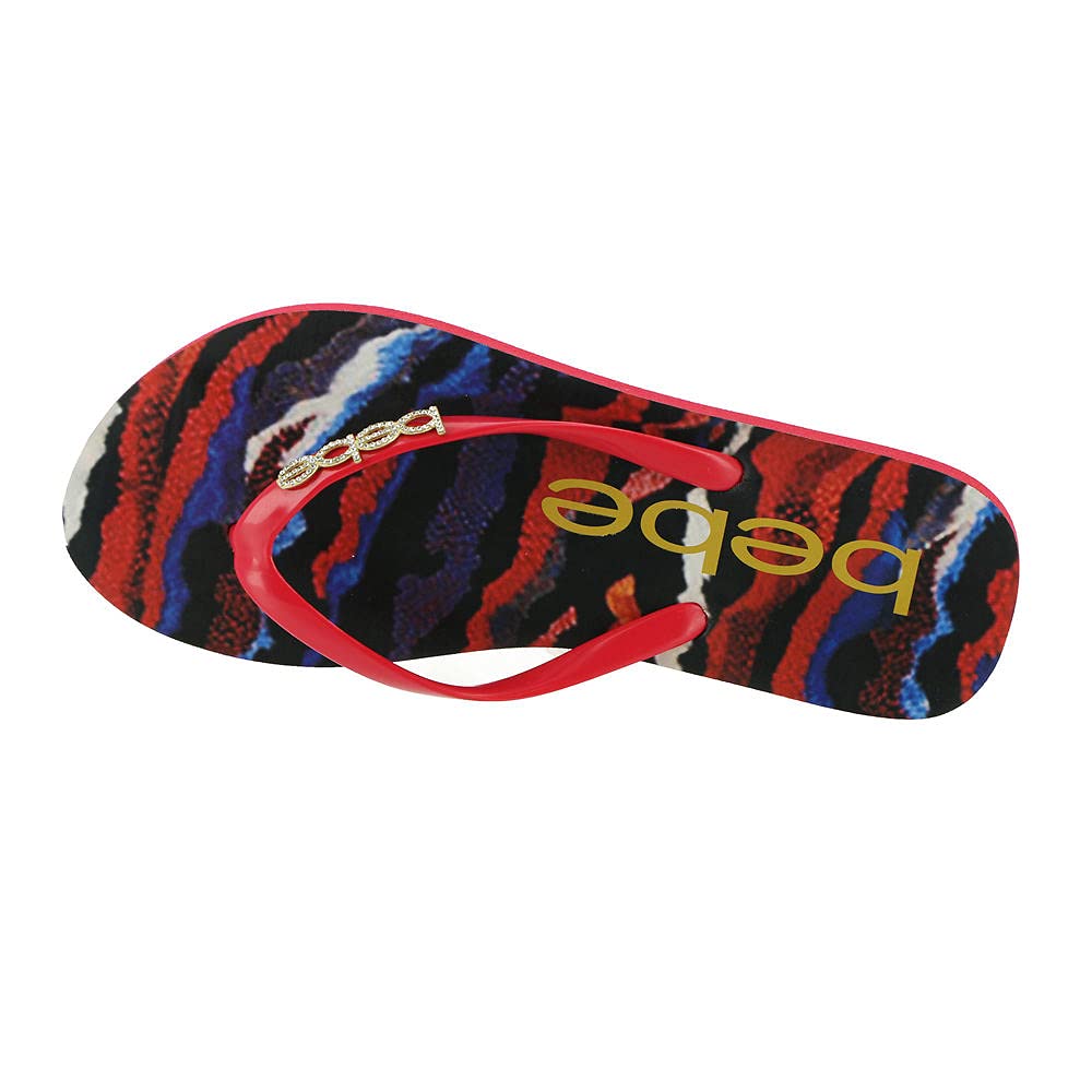 Jaynee Women's Red Printed Flip Flops Size 10 - Comfortable Beach Sandals for Summer Vacation, Pool Party, and Casual Outings