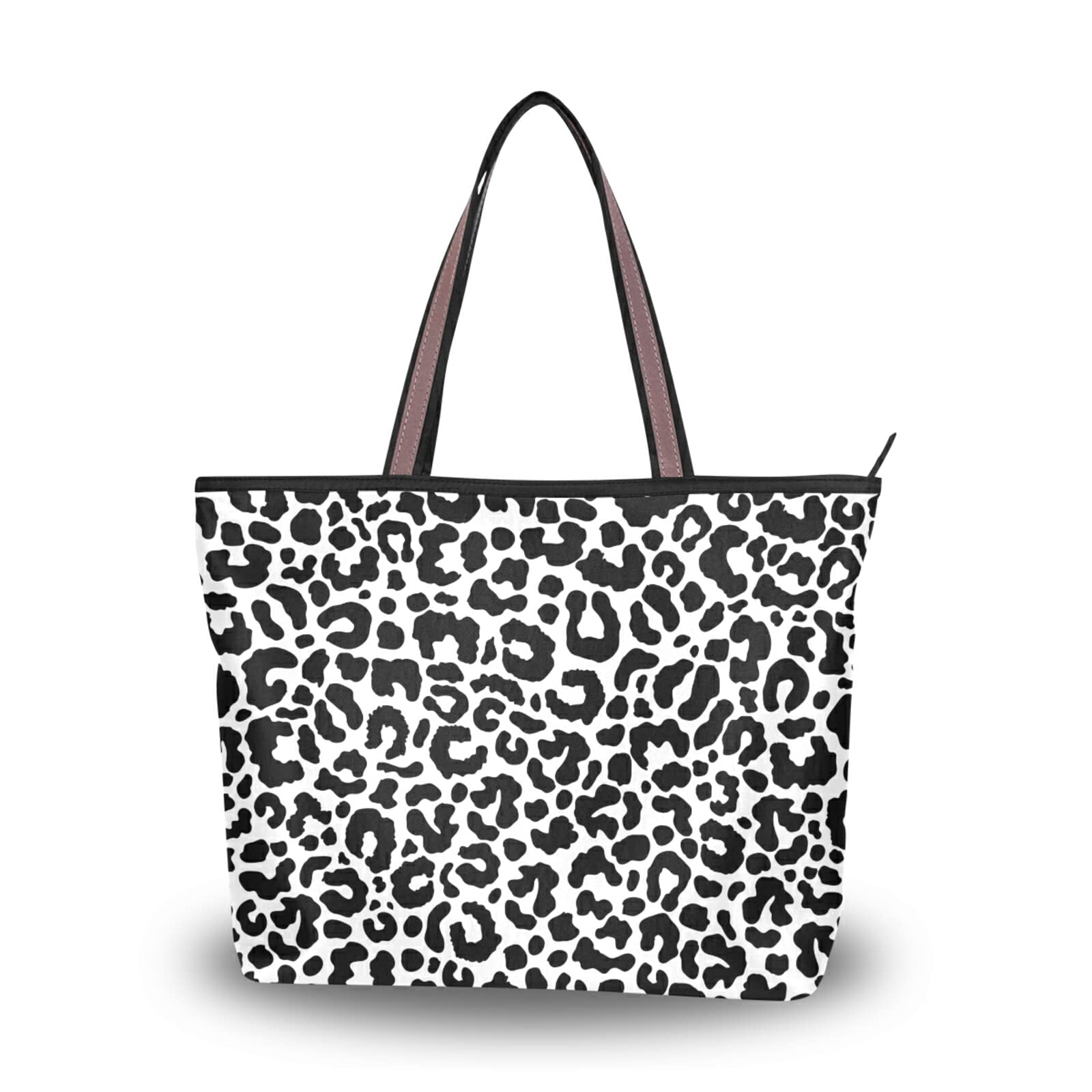 Black and White Leopard Print Tote Bag for Women - Stylish Reusable Shoulder Handbag for Beach, Travel & Daily Use | Fashionable Carryall Purse for Shopping, Work & Outings