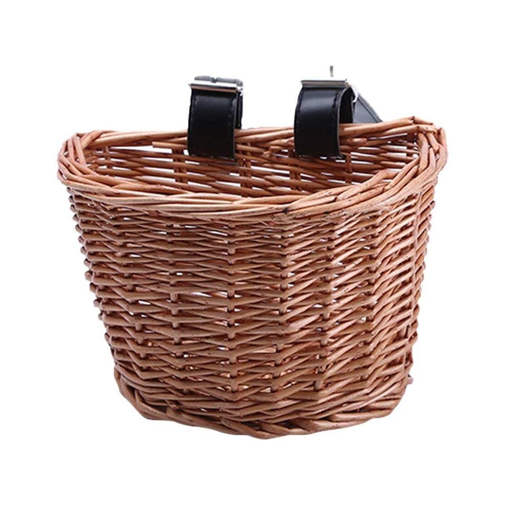 Vintage Woven Wicker Bike Basket with Leather Straps - Handmade Front Bicycle Basket for Shopping & Picnics - Retro Bike Accessory for Garden, Market & Outdoor Adventures