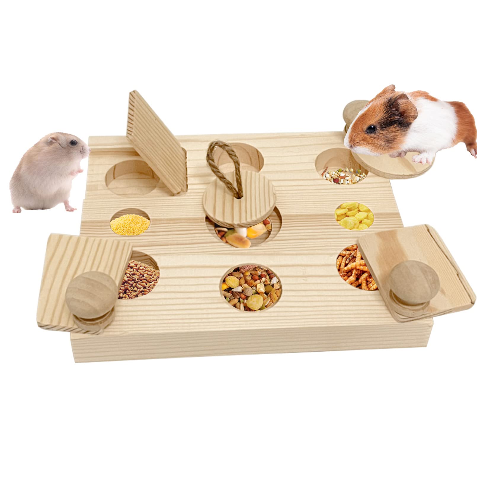 Wooden Hamster Foraging Toys - Interactive Small Animal Chew Toys for Guinea Pigs, Chinchillas, Rats, Rabbits, Hedgehogs & Gerbils - Hide Treats Puzzle Snuffle Game for Mental Stimulation & Enrichment - Perfect for Cage Play & Small Pet Entertainment